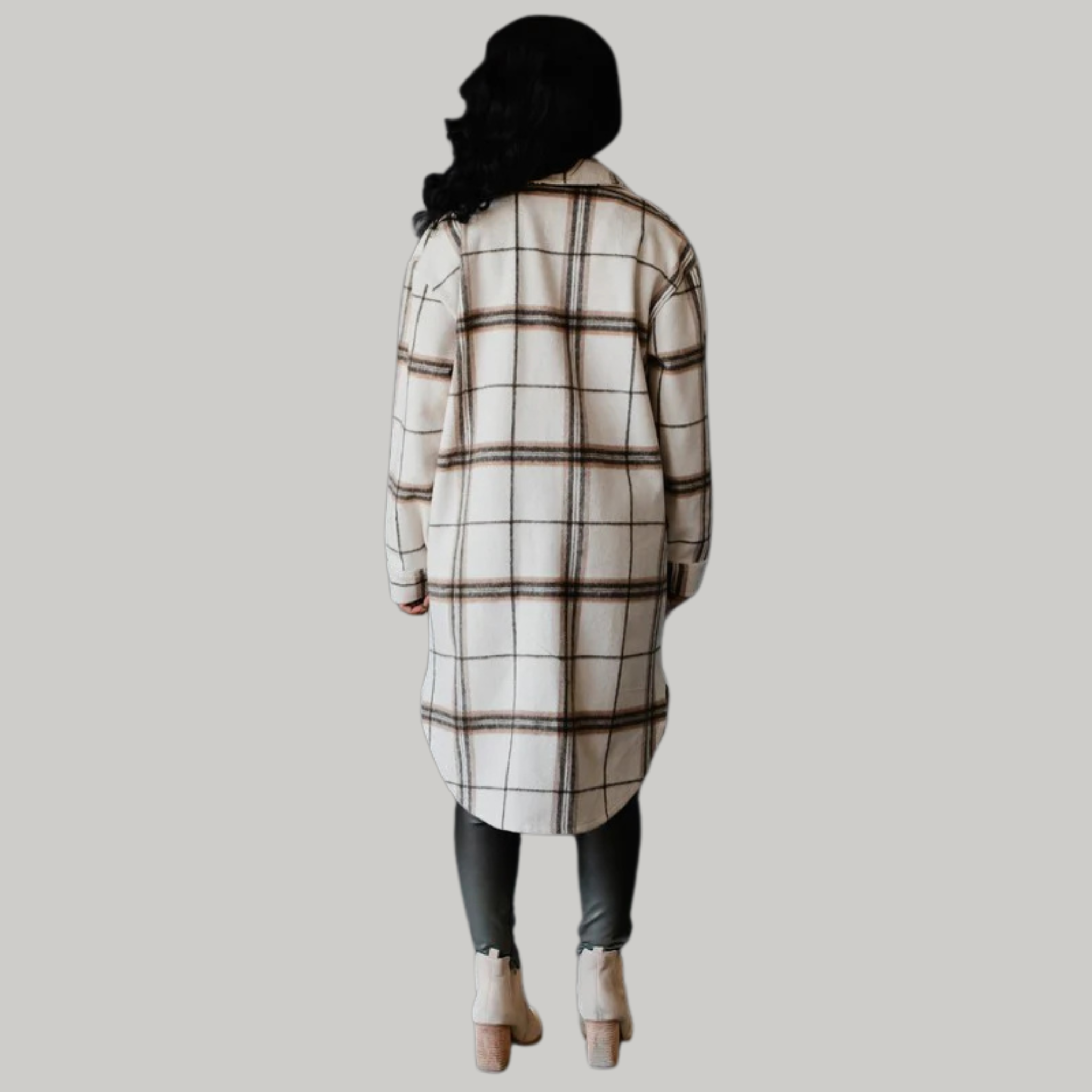 Long Plaid Flannel Shacket | Tan & Olive