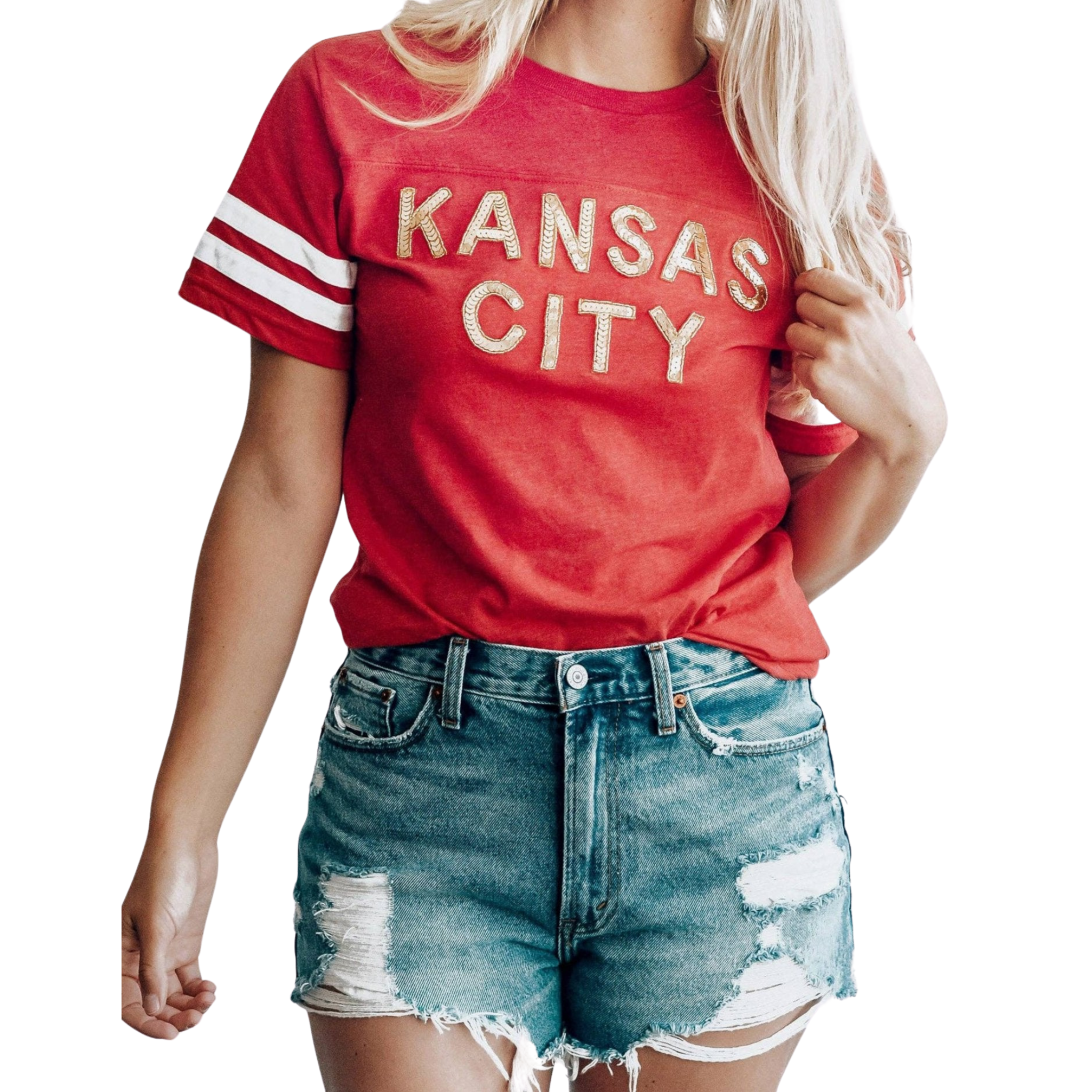 Red Kansas City Sequin Football Tee