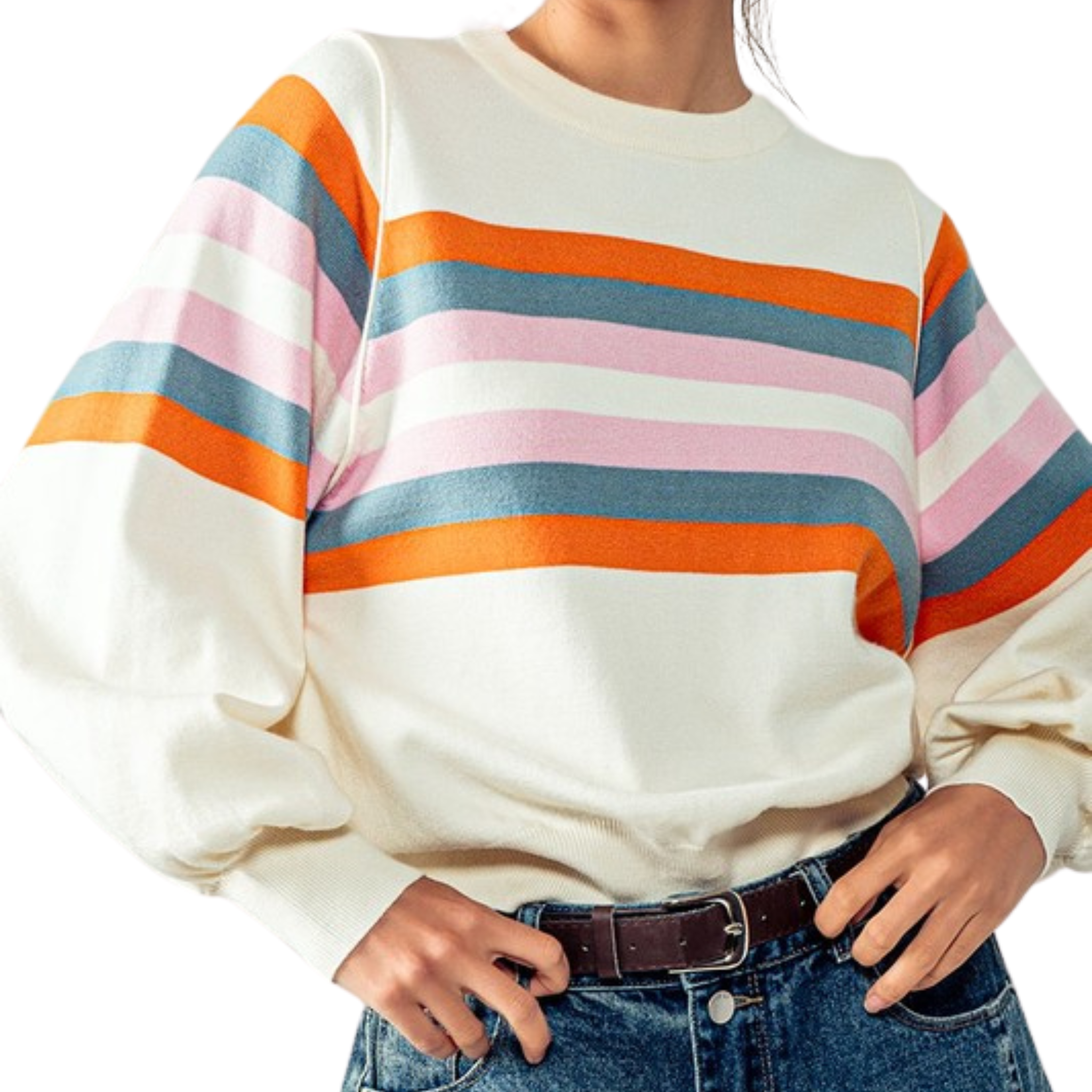 Striped University Long Sleeve Sweater | Cream