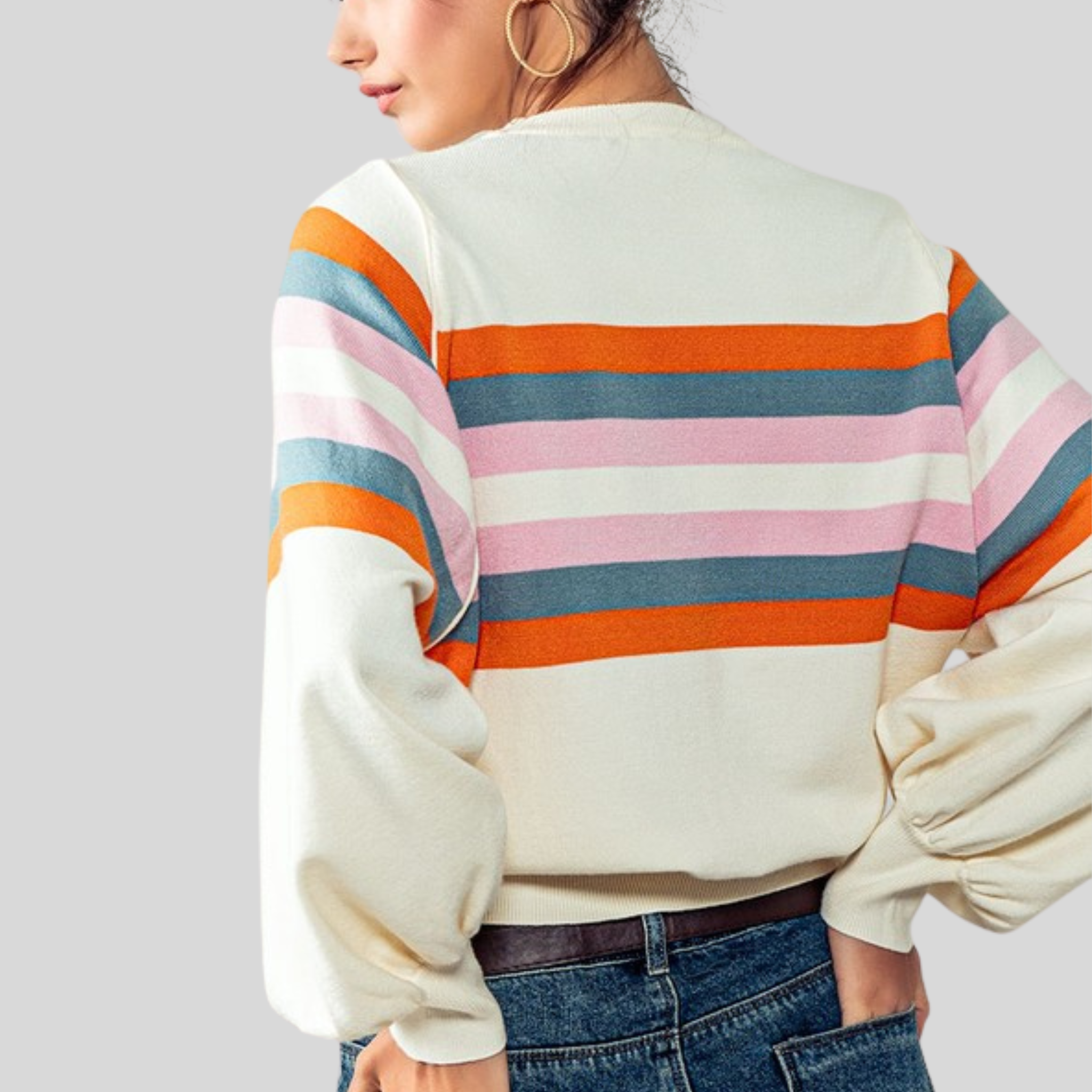 Striped University Long Sleeve Sweater | Cream