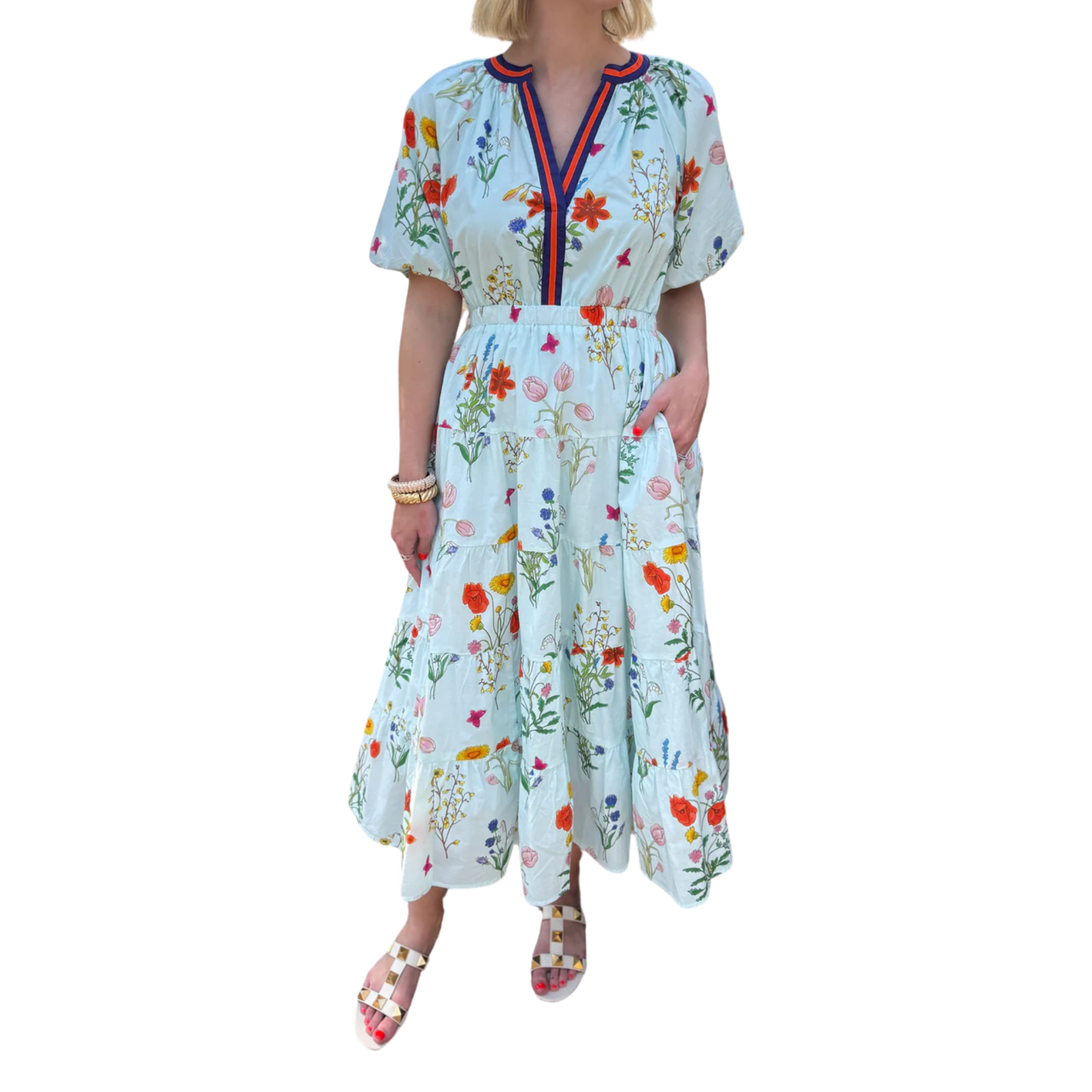 Floral Print Puff Sleeve Maxi Dress