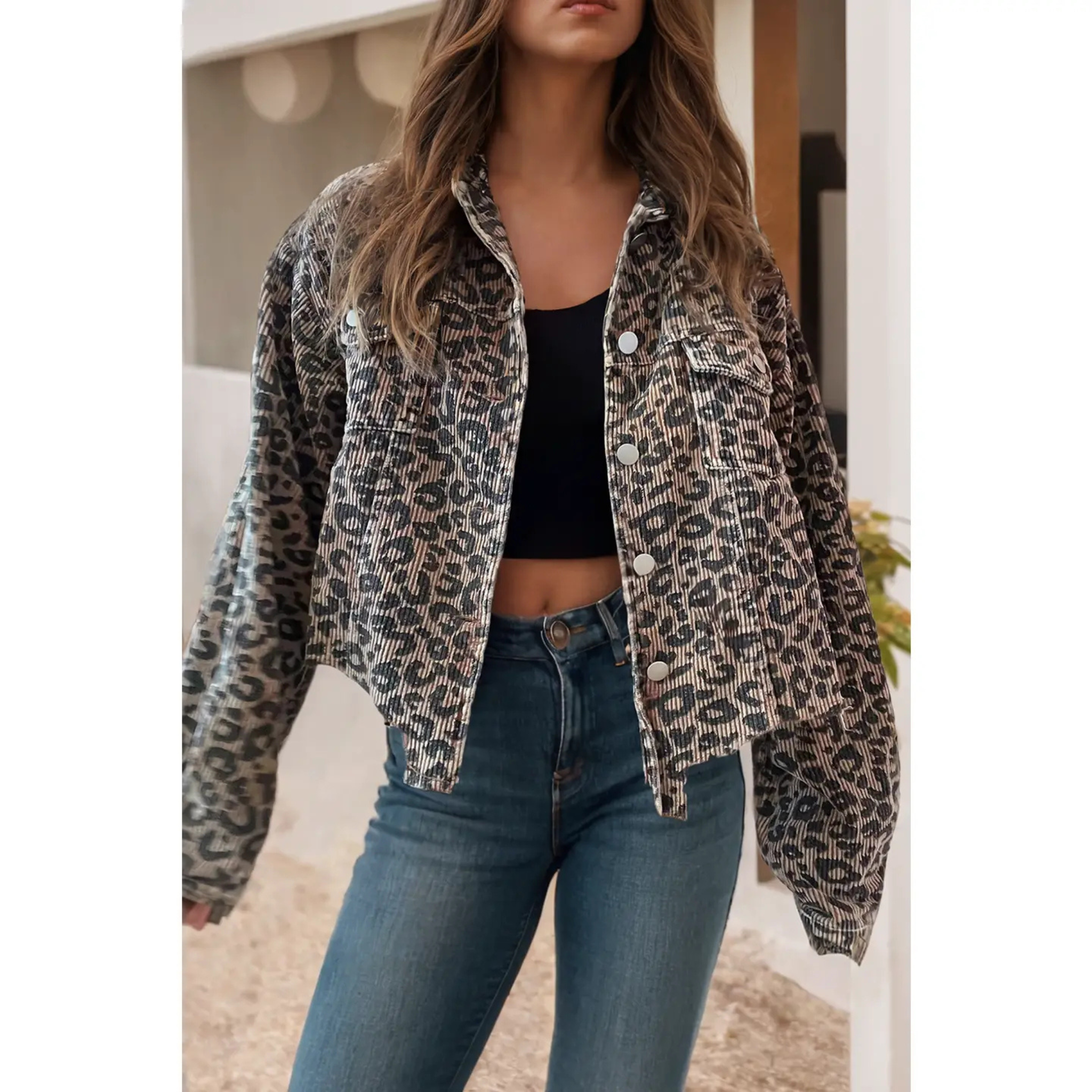 Leopard Print Corduroy Jacket