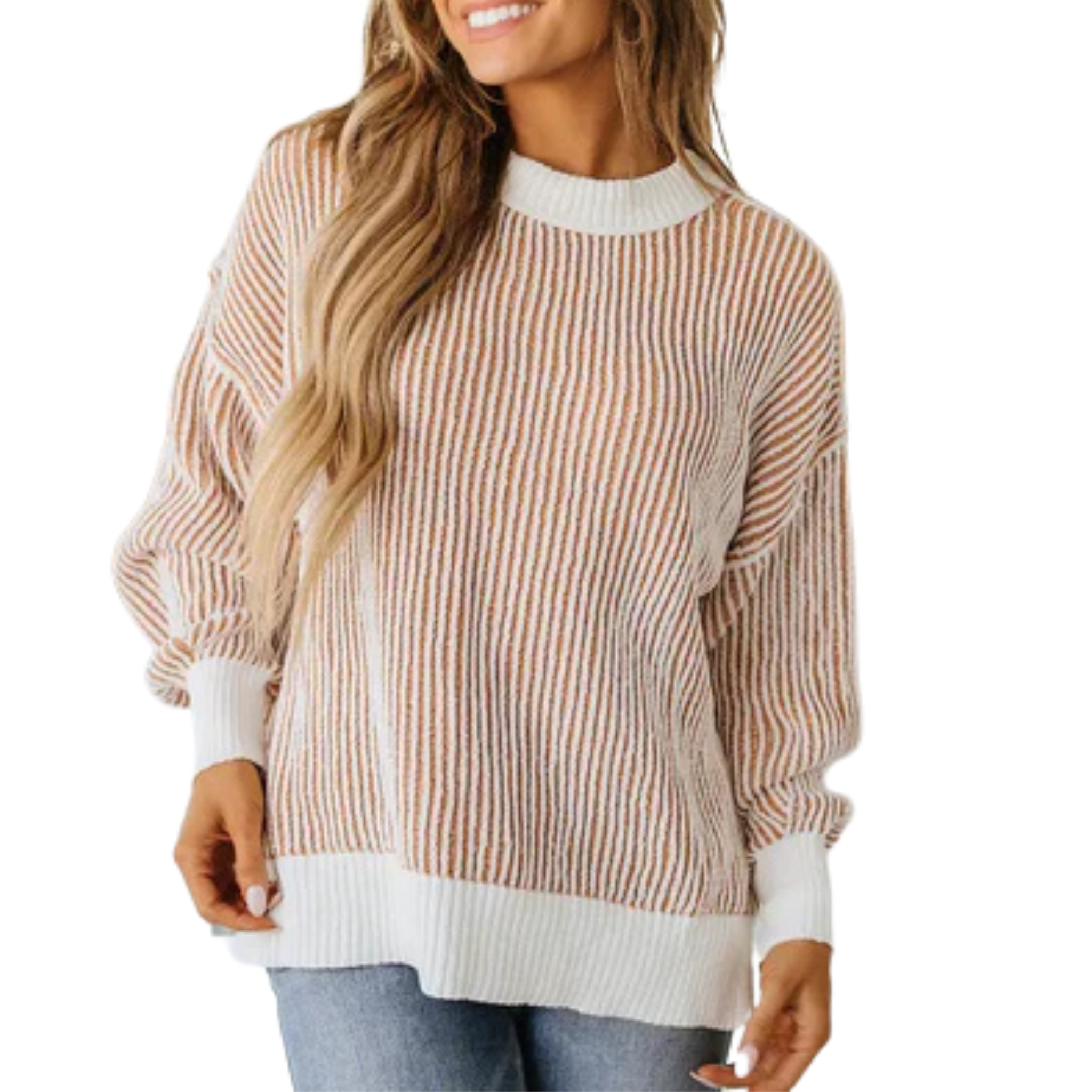 Striped Contrast Trim Sweater | Chestnut