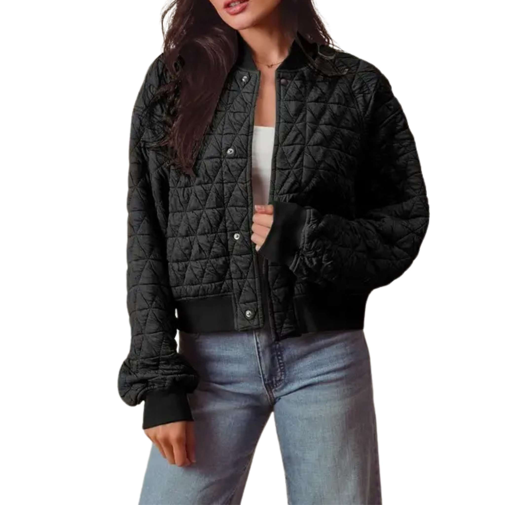 Triangle Quilted Stitch Knit Bomber Jacket