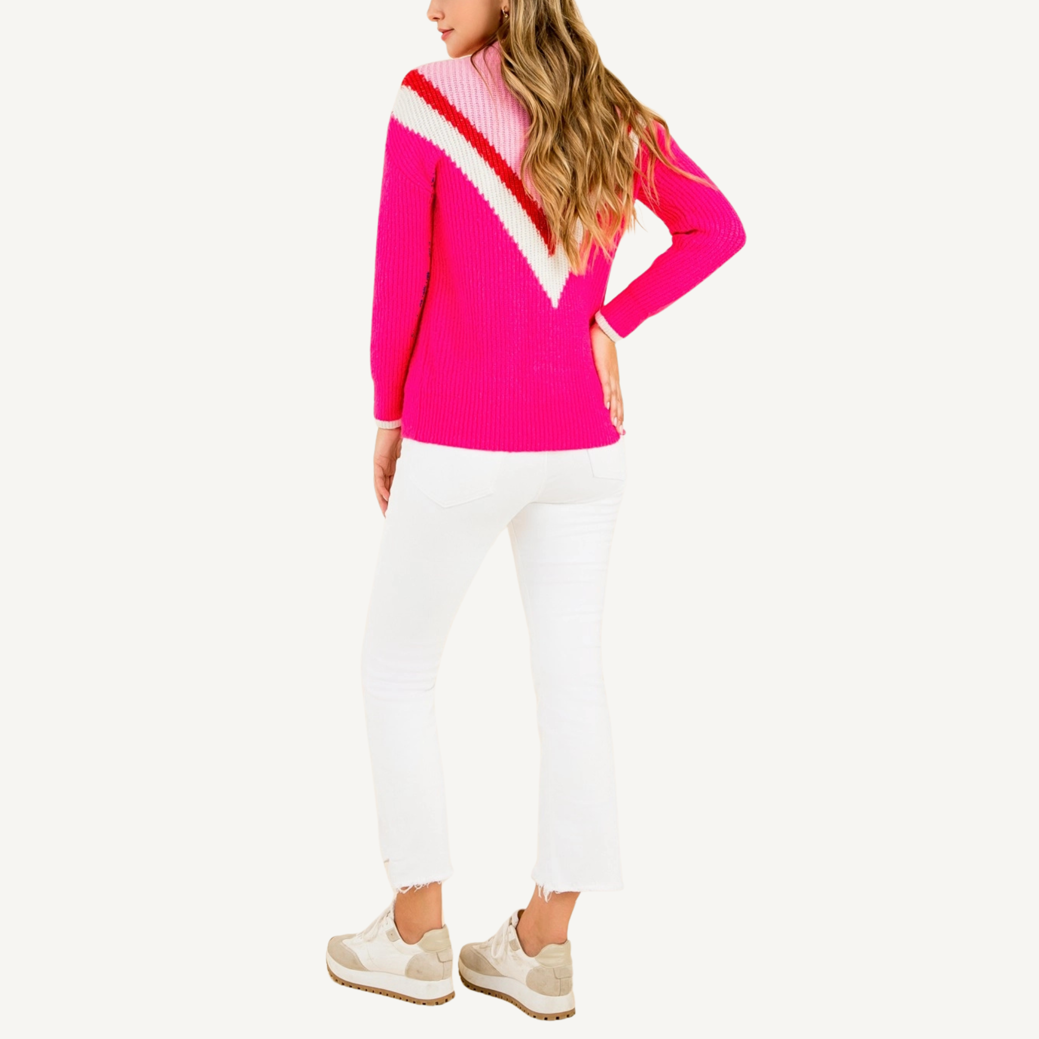 Colorblock Mock Neck Sweater | Pink