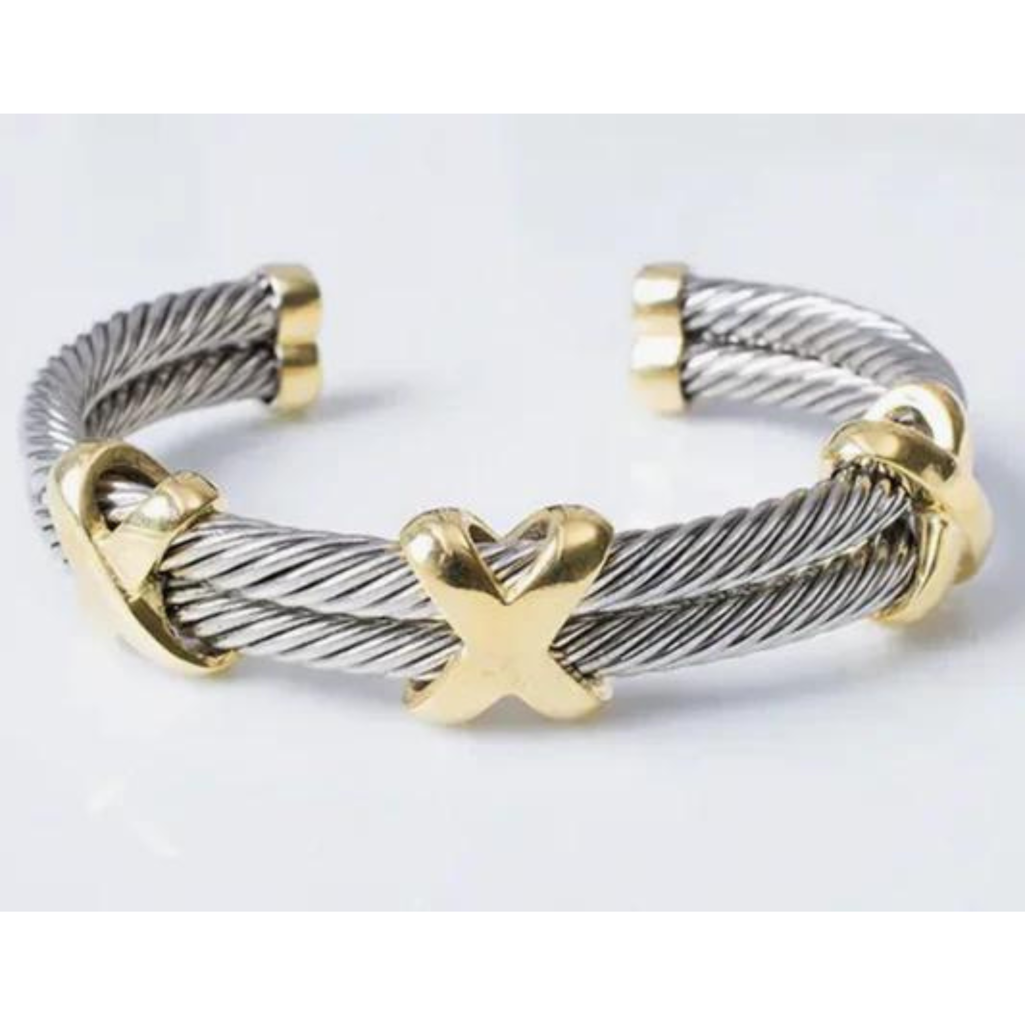 Two Tone X Cuff Bracelet