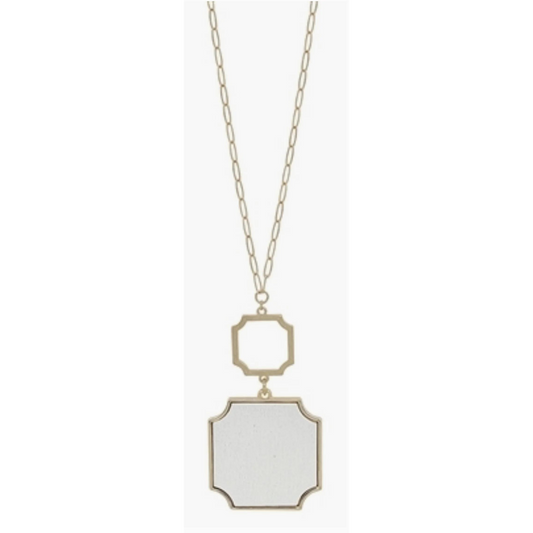 Matte Gold & White Wooden Geometric Necklace