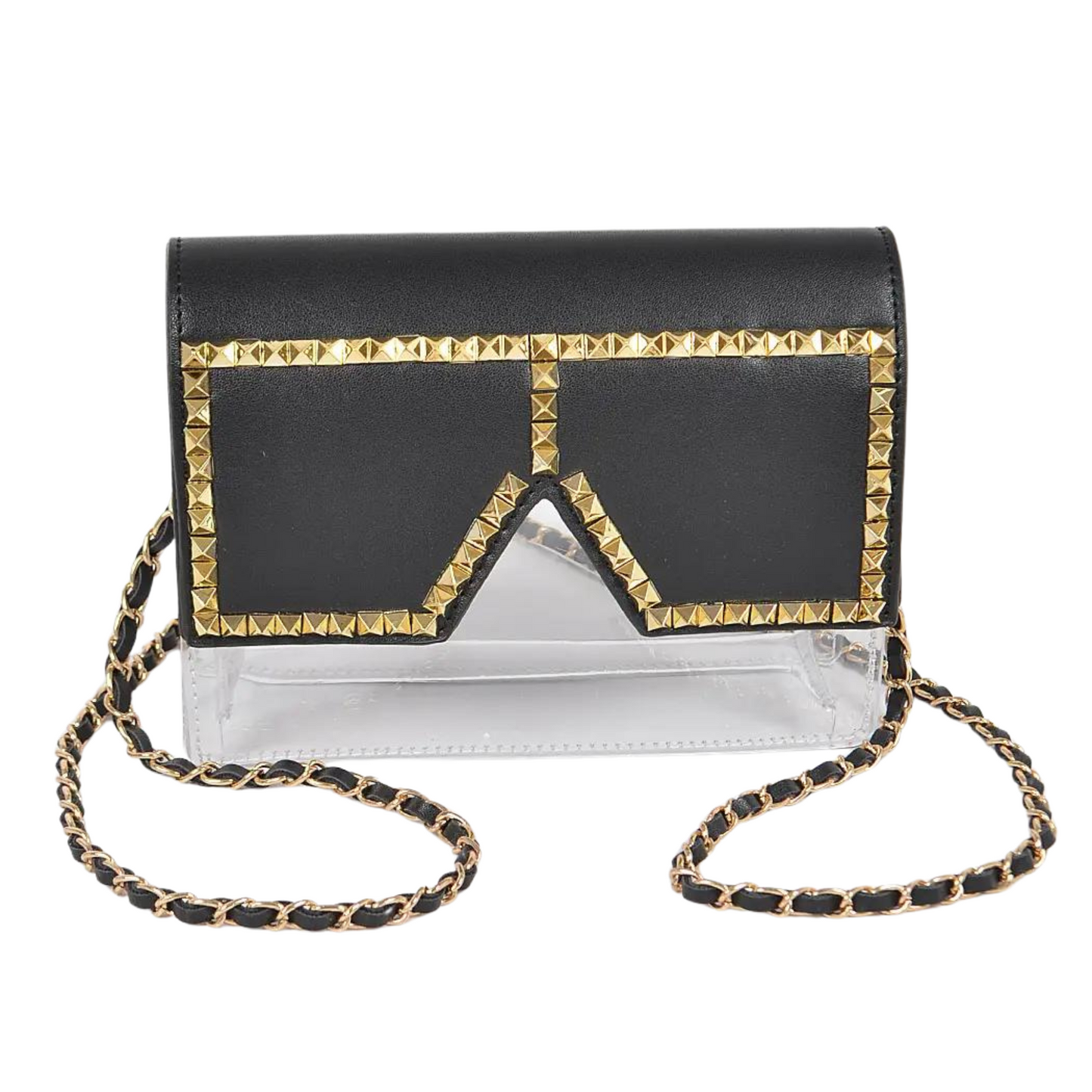 Square Rhinestone Clear Clutch - Black