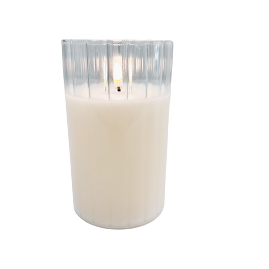 3.5x6 Ivory Faceted/Striped Candle