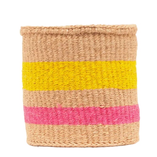 Mazao: Fluoro Pink and Yellow Woven Storage Basket