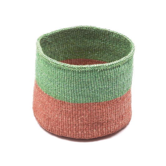 Cheo: Coral and Green Duo Colour Block Woven Basket