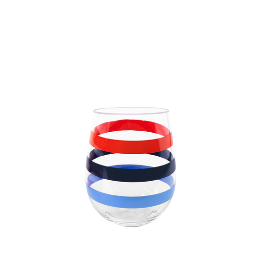Acrylic Stemless Wine Glass Set | Adventure Stripe Red