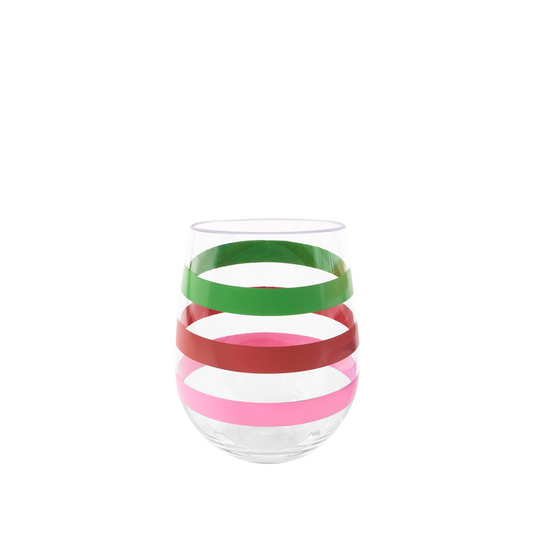 Acrylic Stemless Wine Glass Set | Adventure Stripe Green
