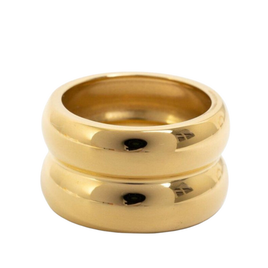 Double Cigar Band Steel Gold 14K PVD Waterproof Ring: Single / 8 / Yellow Gold