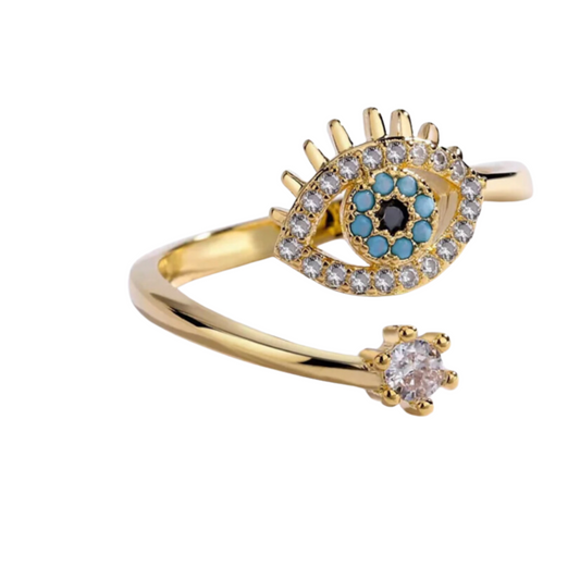 Evil Eye Pave Adjustable Ring: Yellow Gold