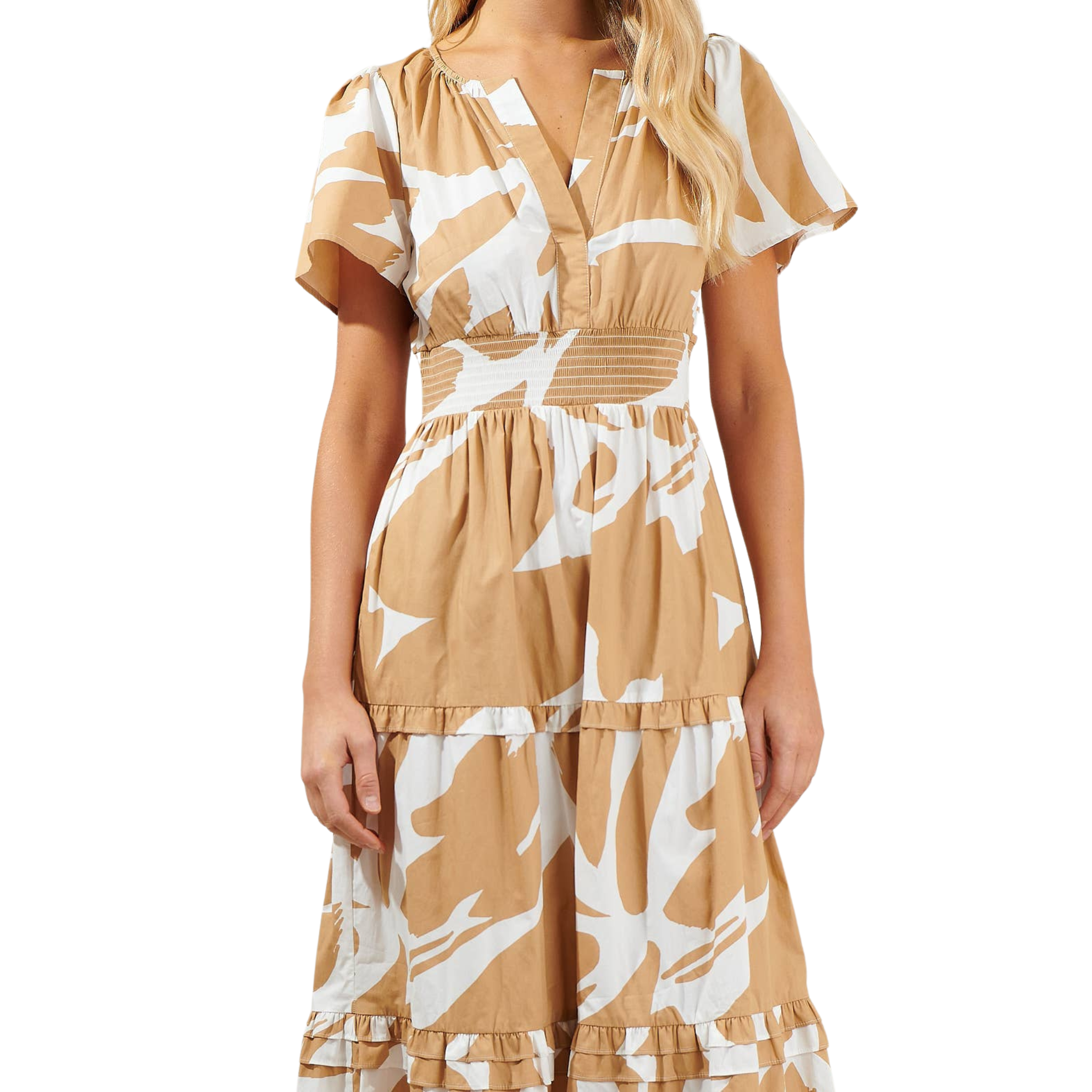 Hazel Abstract Palmer Poplin Tiered Maxi Dress