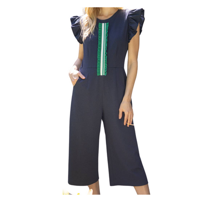 Striped Ruffle Jumpsuit | Navy