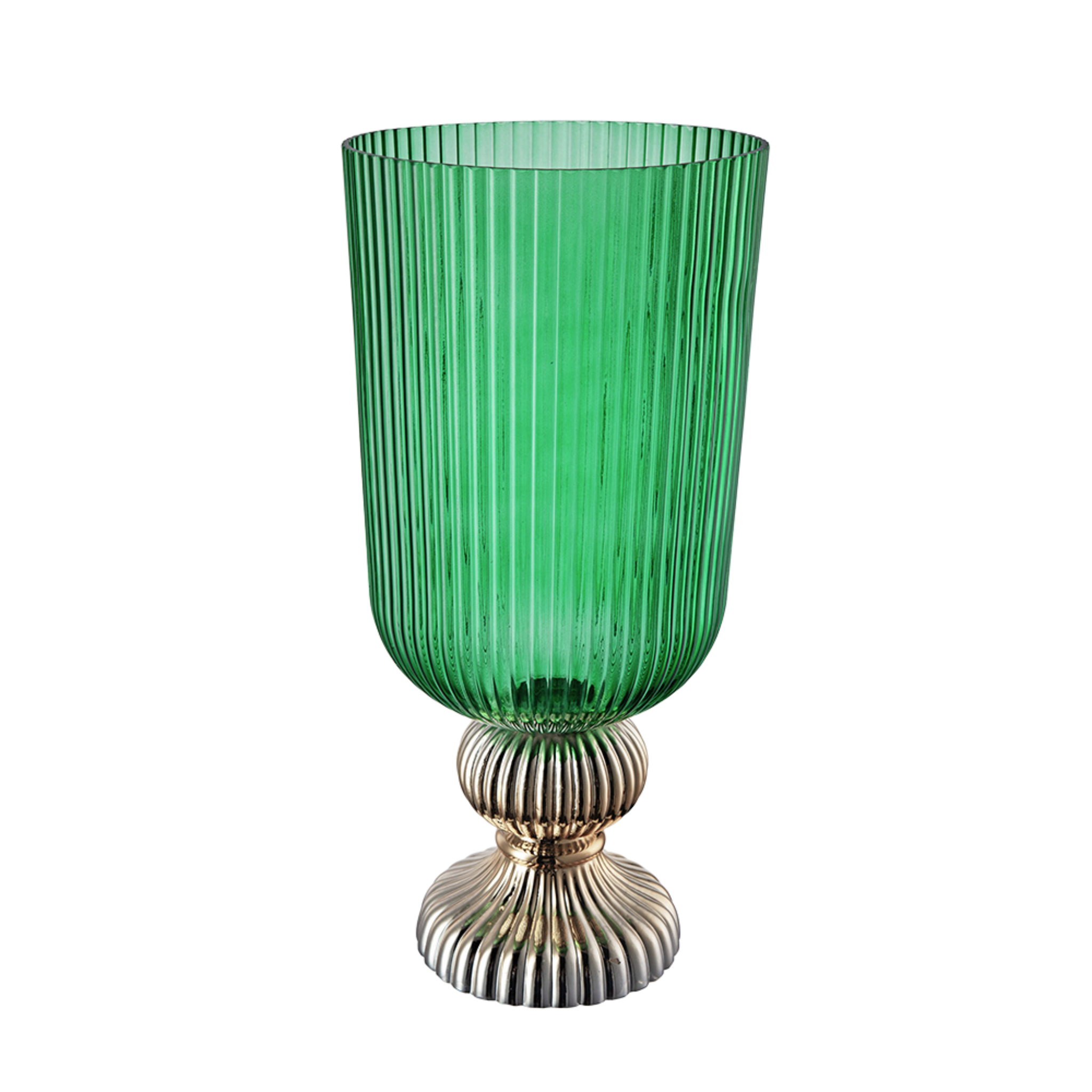 Green Ribbed Flower Vase