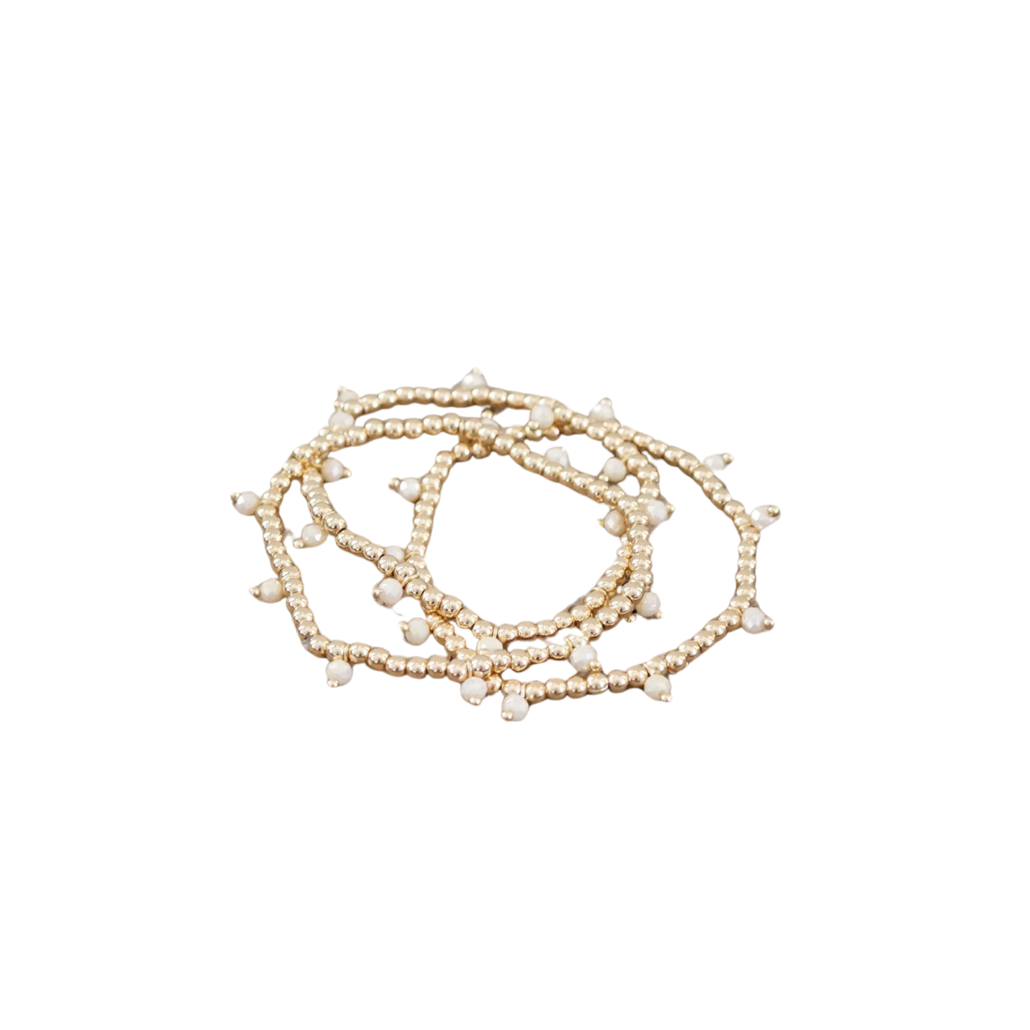 Gold Tone & Glass Beads Bracelet Stack | Cream