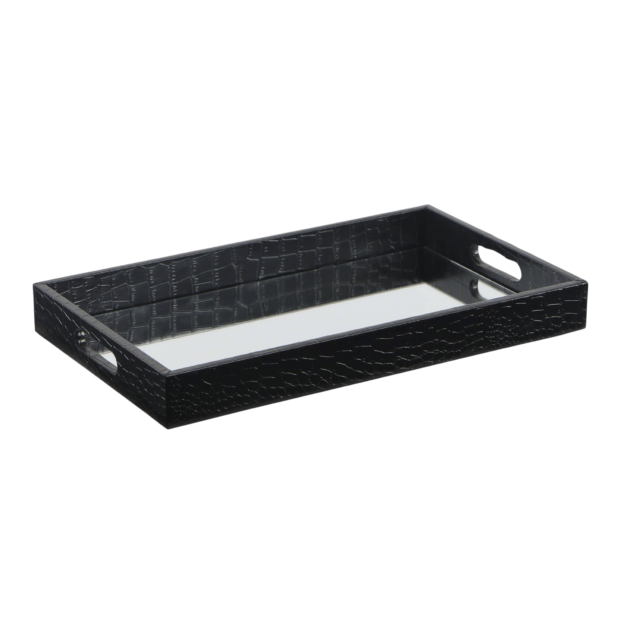 Slade Black Faux Snakeskin Mirrored Tray