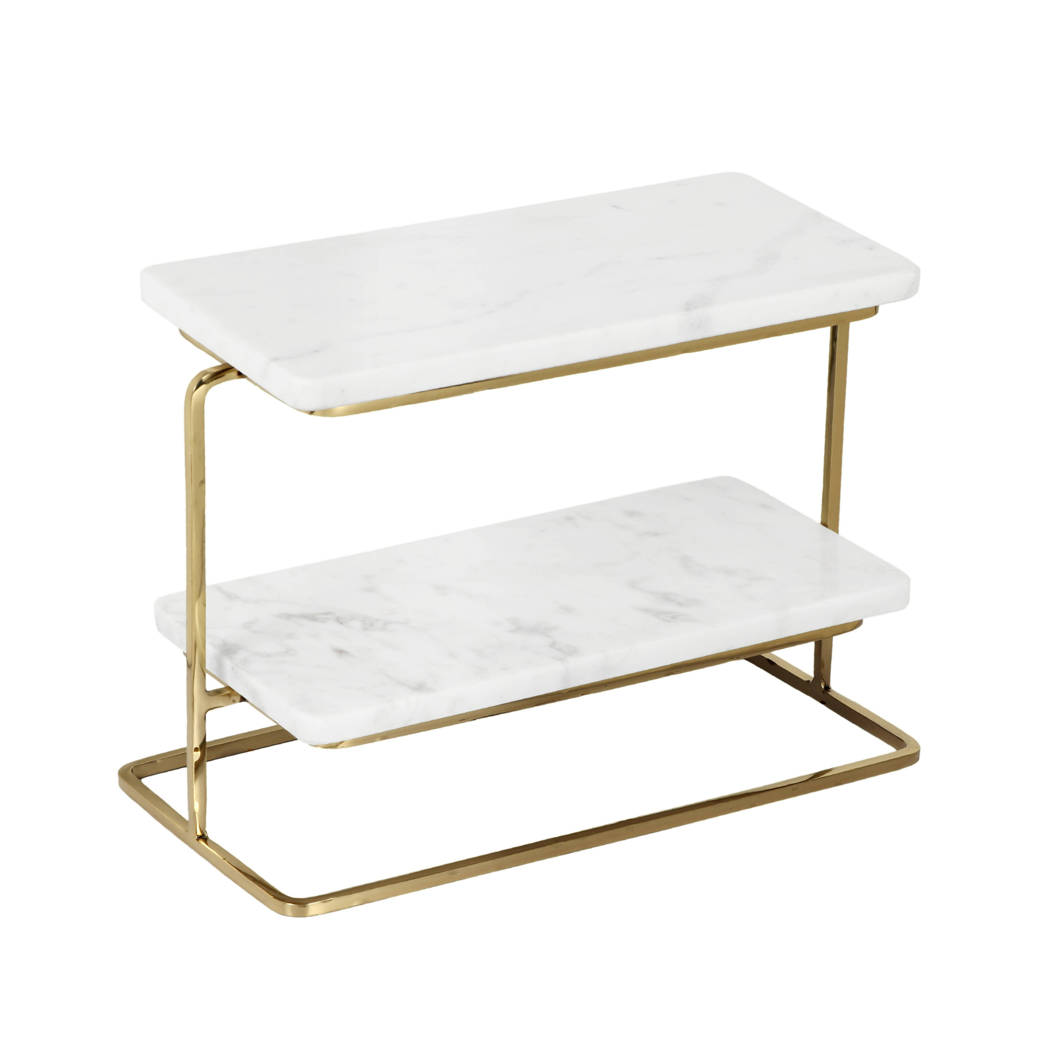 White Marble Rectangular 2-Tier Stand