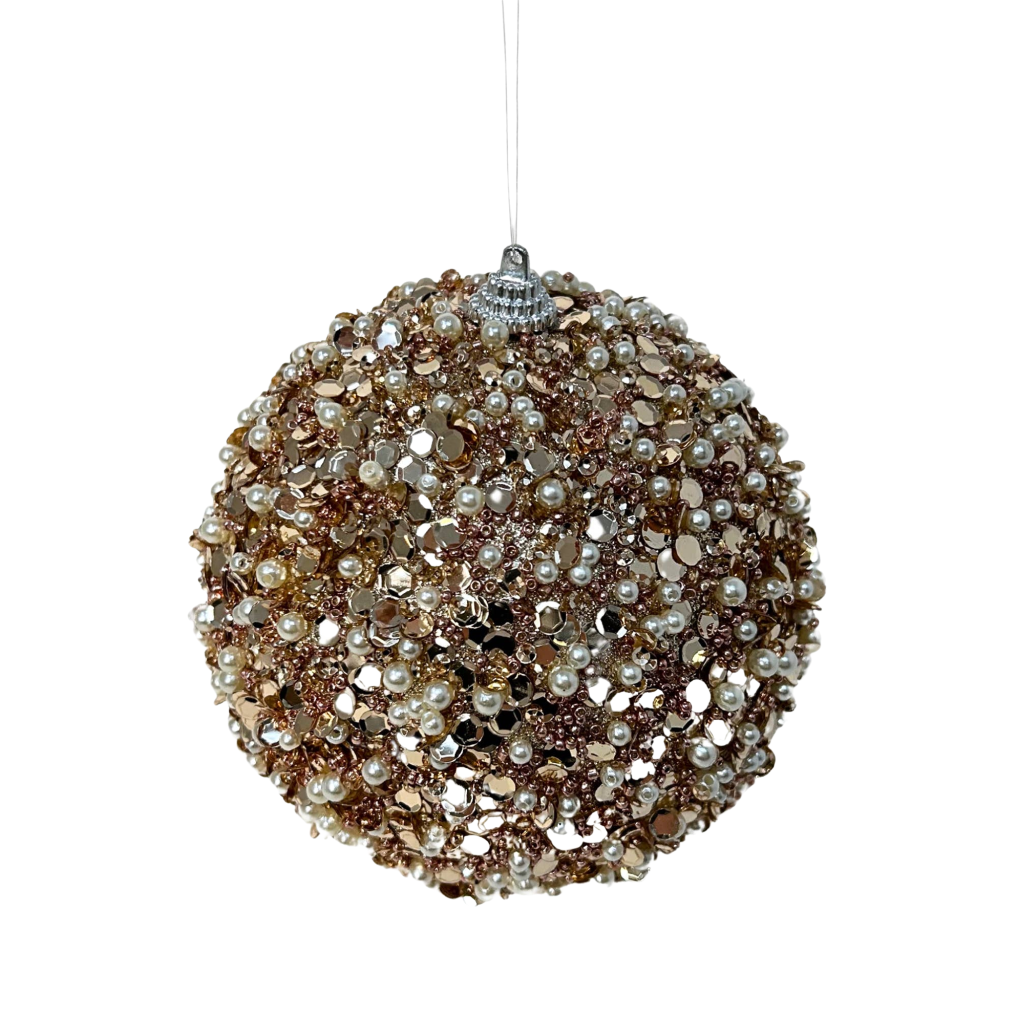 Champagne Sequin Pearl Ball Ornament | 5"