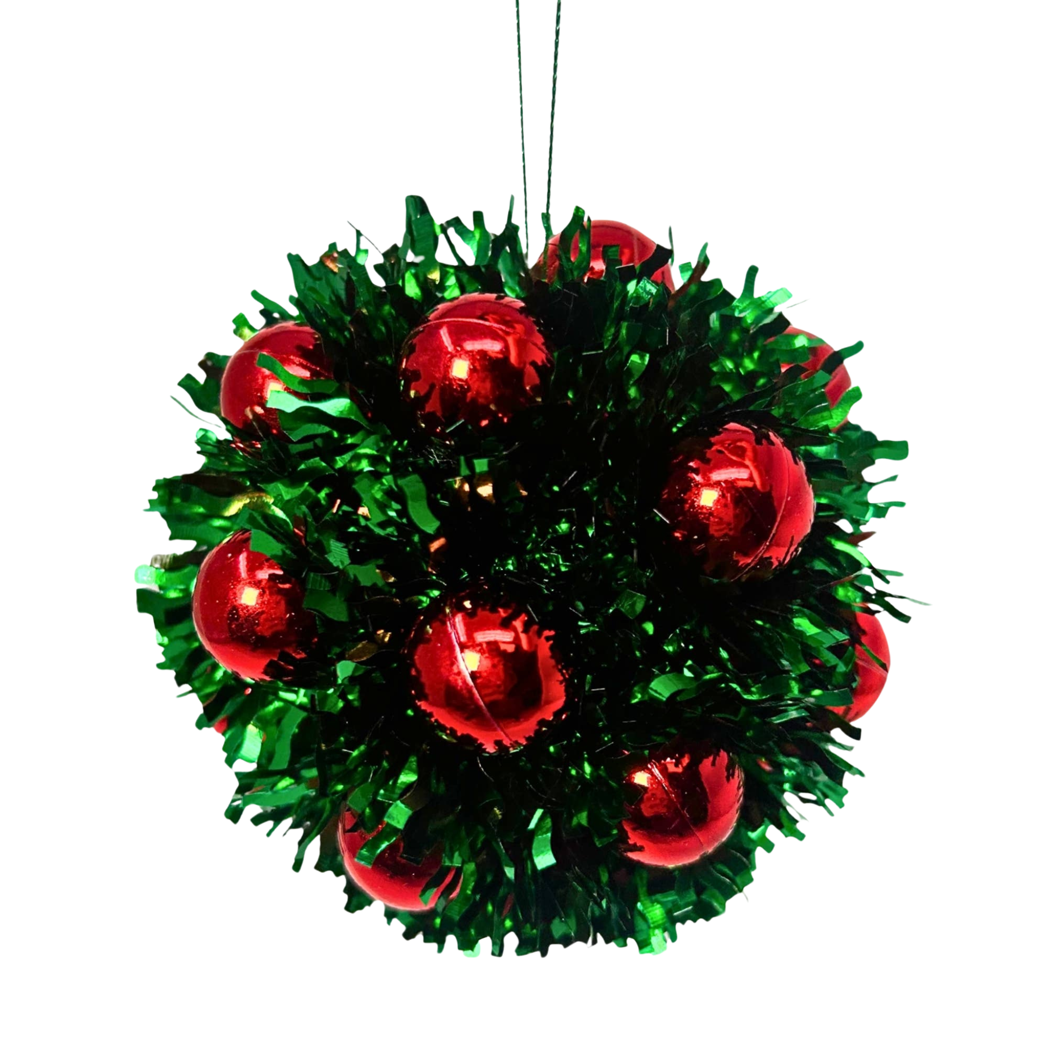 Emerald Metallic Tinsel Mini Red Ball Ornament | 4.5”