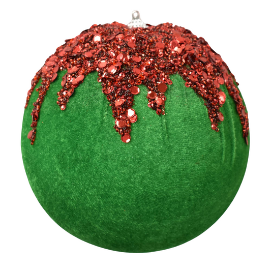 Velvet Ball Ornament With Dripping Sequin Design | 6"