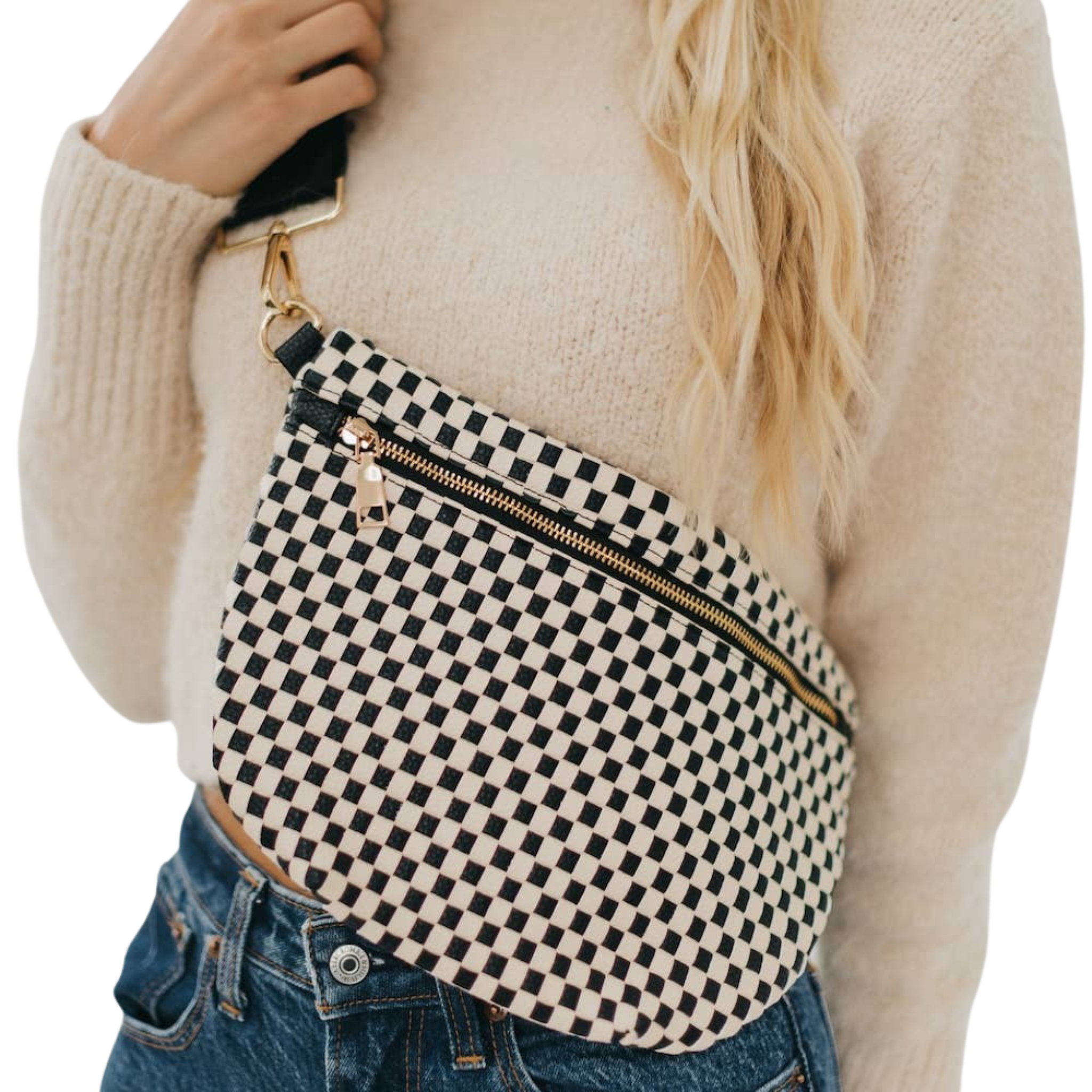 Westlyn Woven Bum Bag | Checkered Black