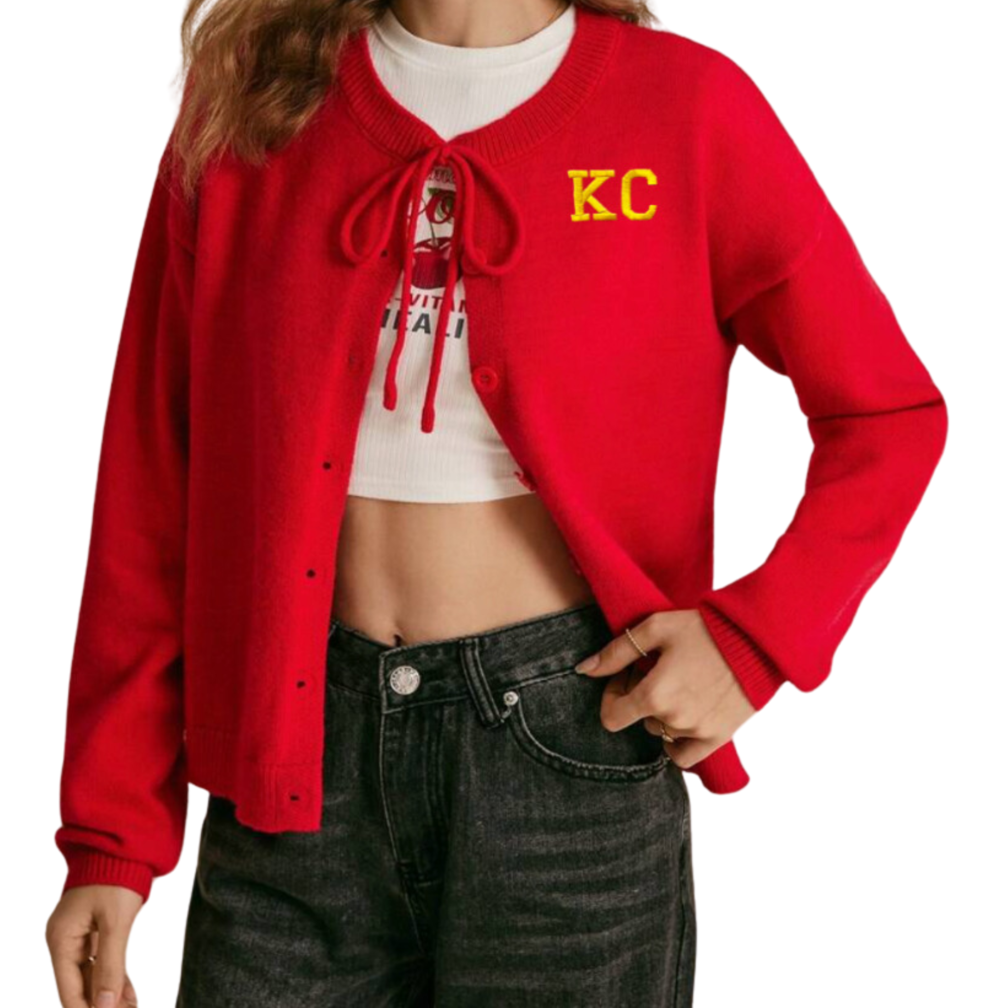 Red KC Single Lace Up Cardigan