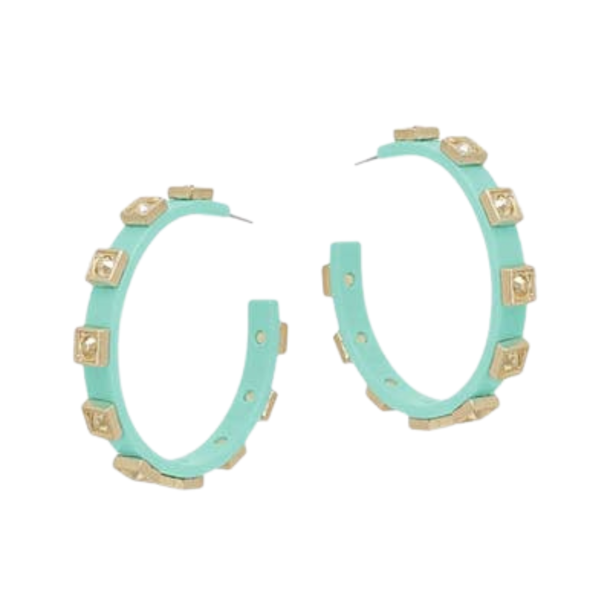 Mint Acrylic Hoops With Textured Gold Squares