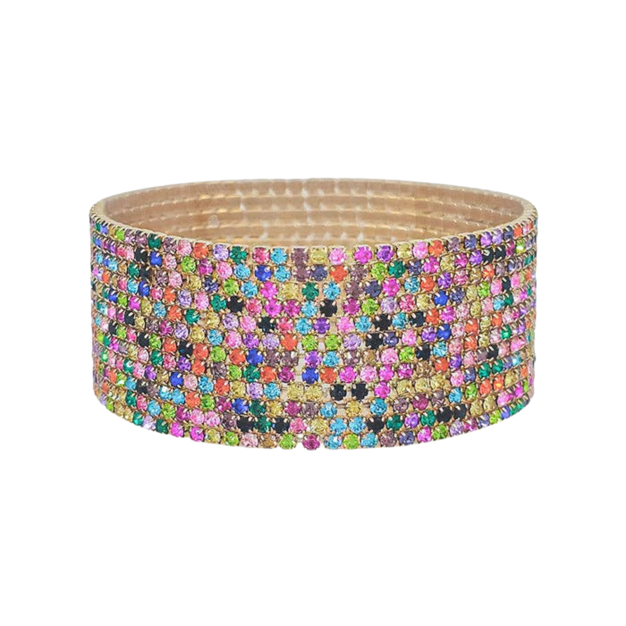 Multi Color Crystal & Gold Thin Stretch Bracelets | Set Of 12