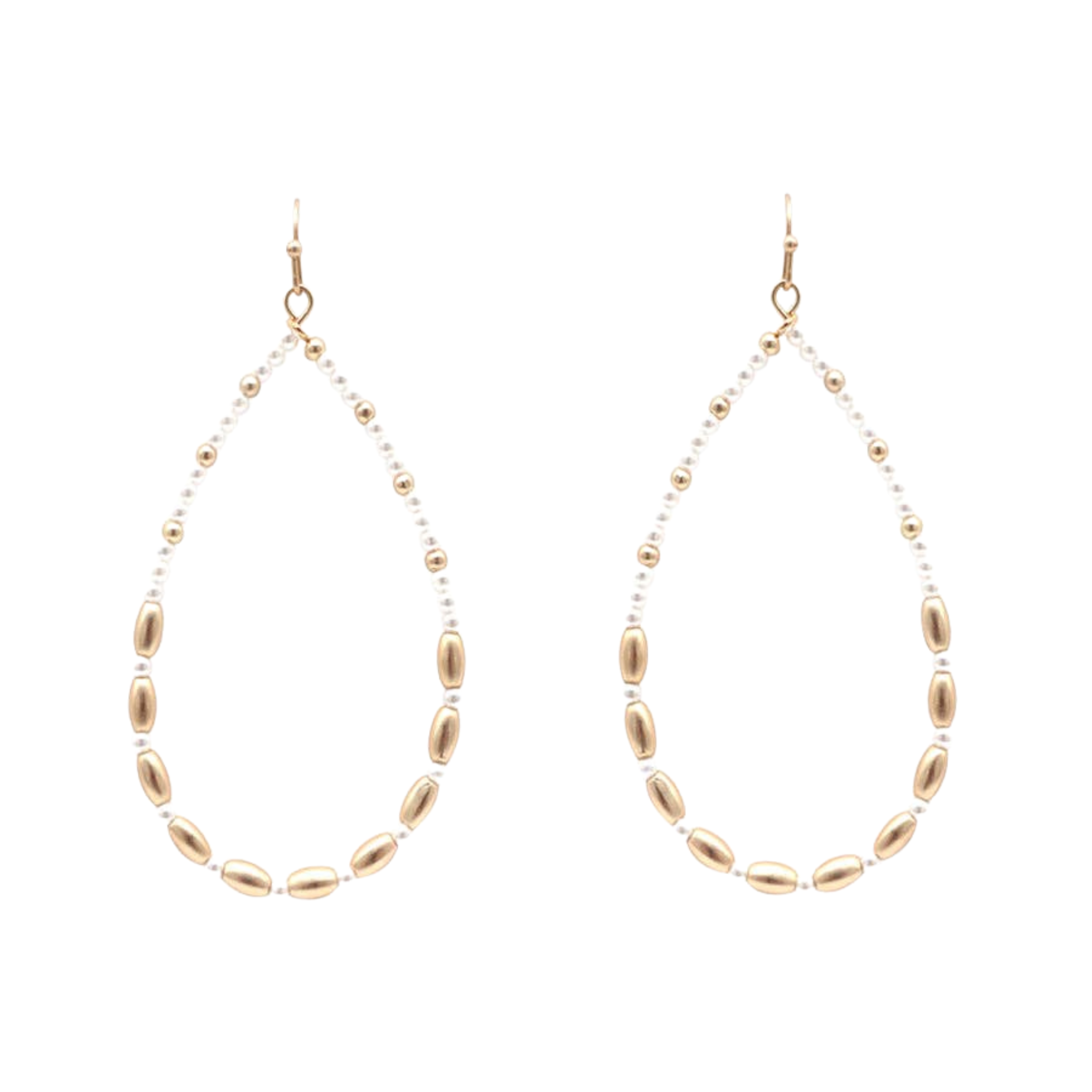 Pearl & Gold Beaded Teardrop Earrings