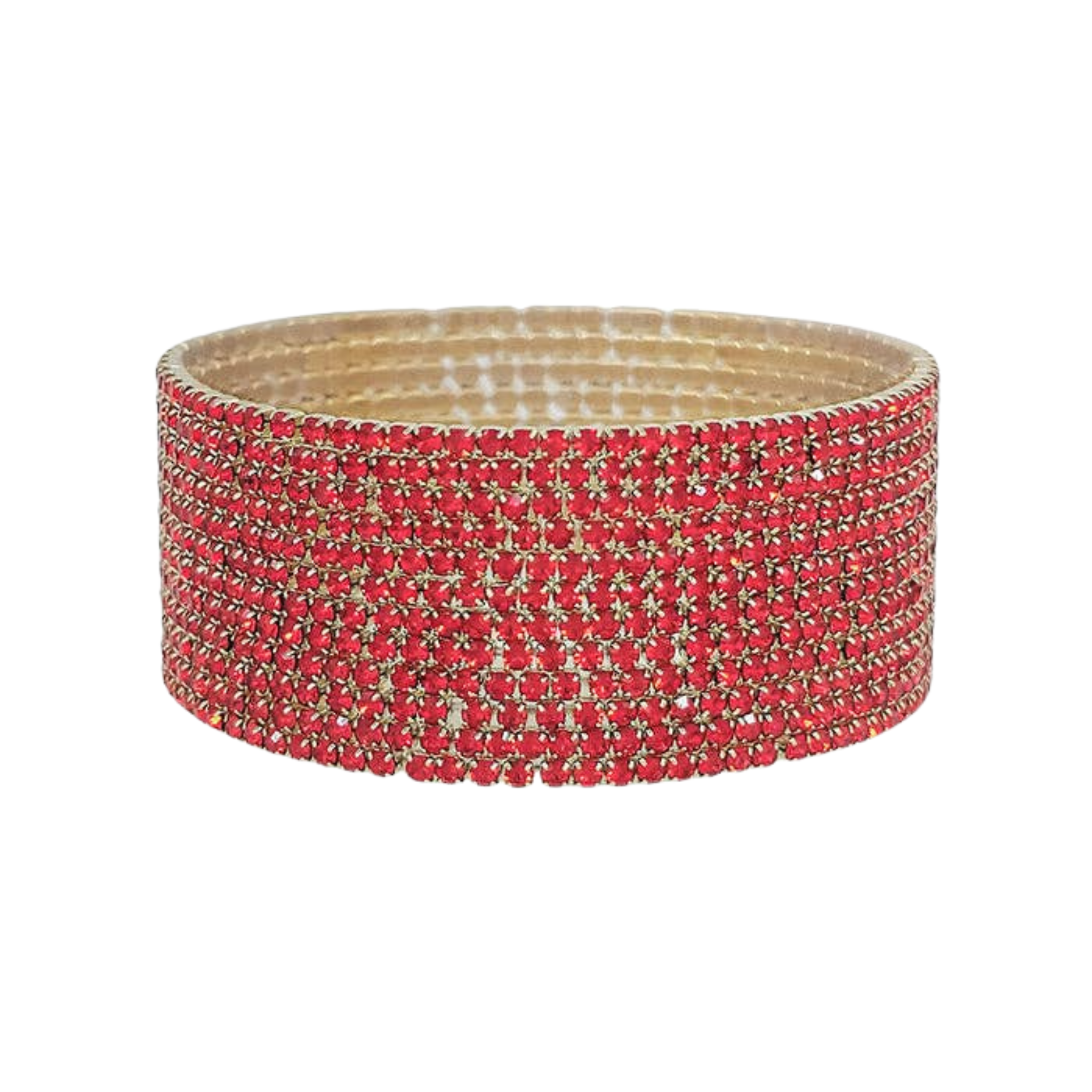 Red Crystal & Gold Thin Stretch Bracelets | Set of 12