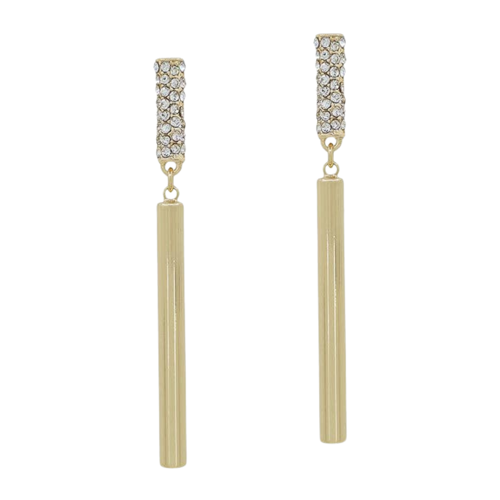 Rhinestone Gold Cylinder Drop Earrings