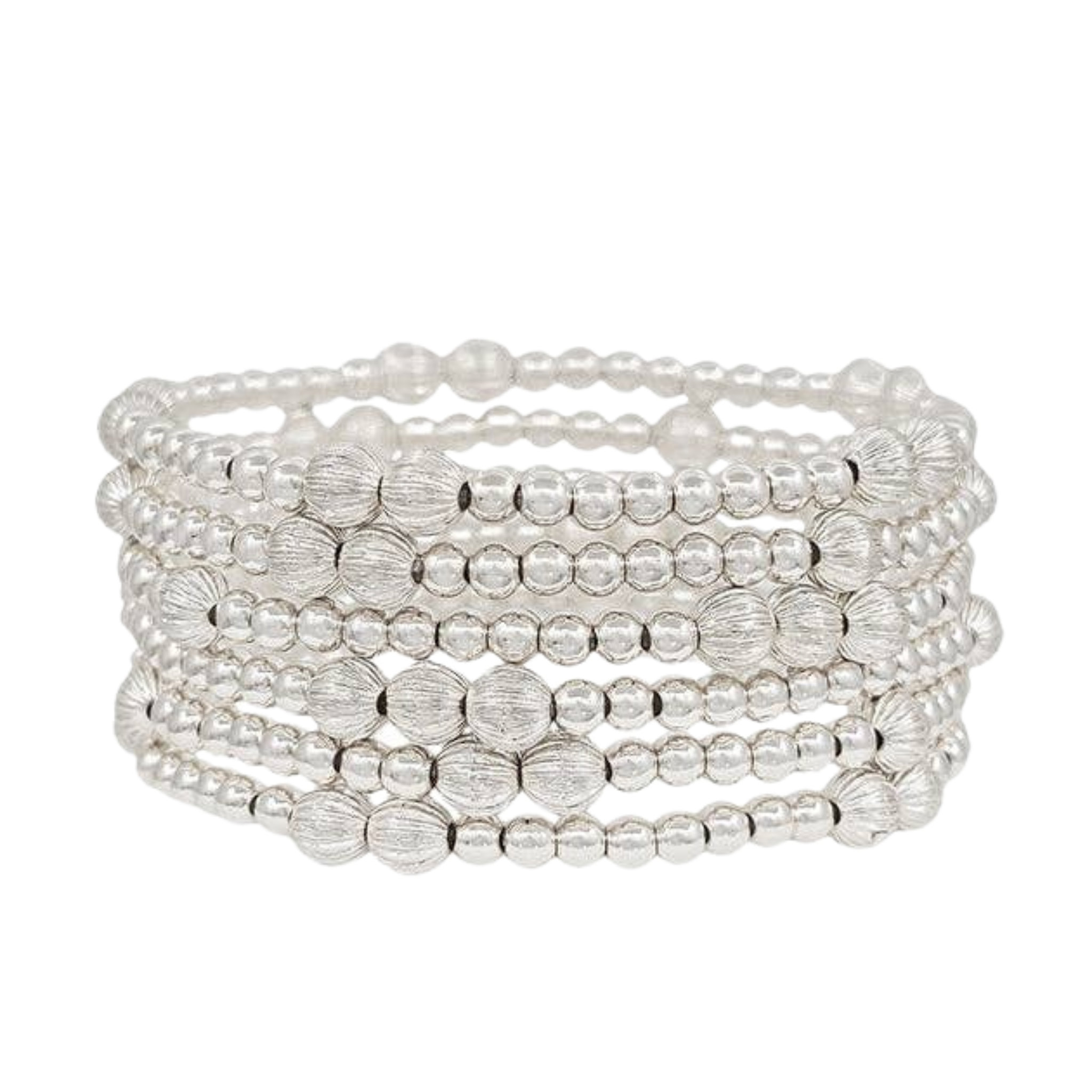 Silver Water Resistant Textured Stretch Bracelets |  Set Of 6