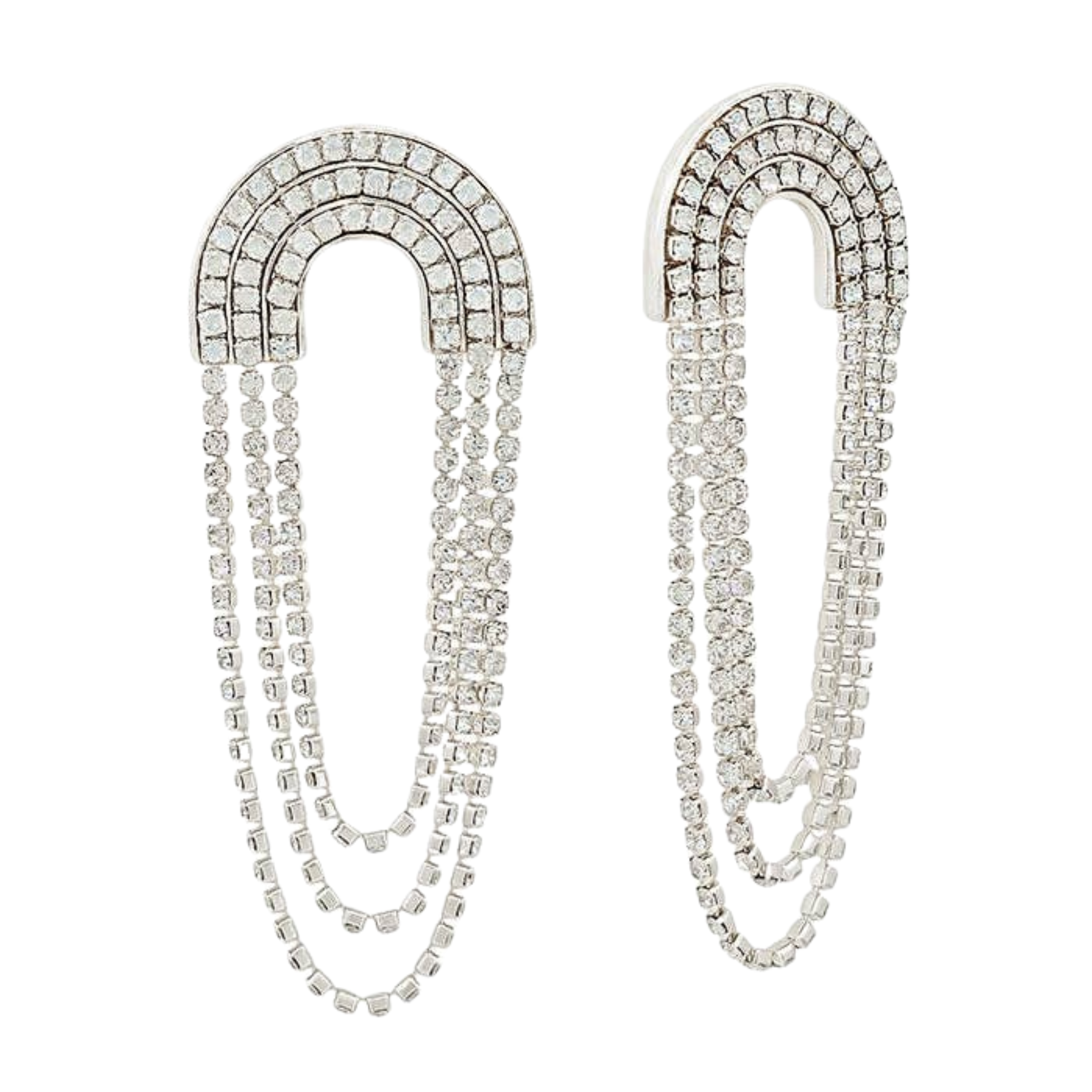 Silver Rhinestone Tennis Chain Layered Earrings