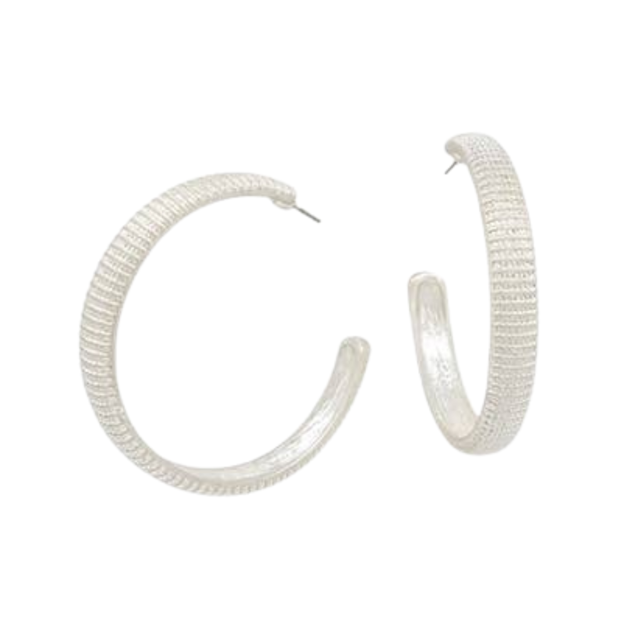 Silver Ribbed Textured Hoop Earrings