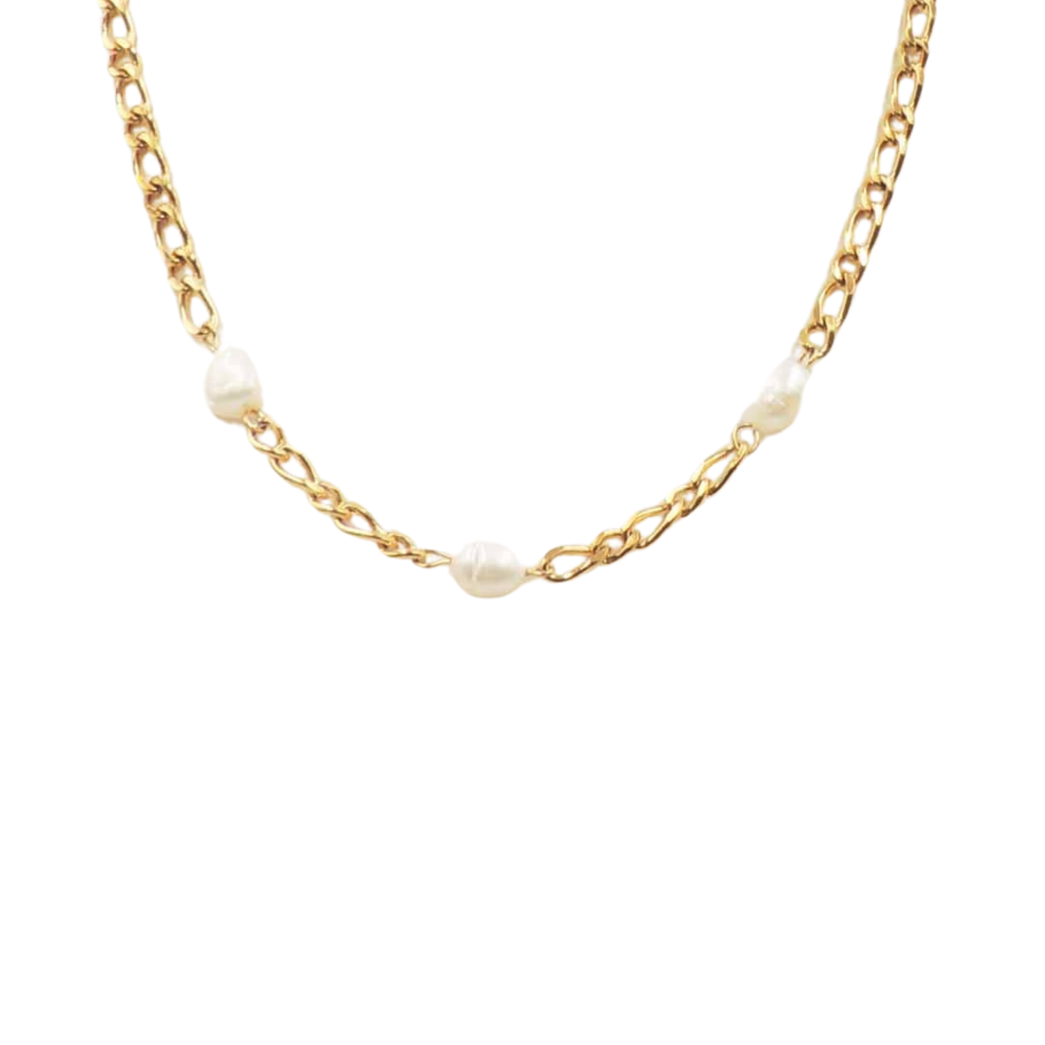 Stainless Steel Gold Chain With Freshwater Pearl Necklace