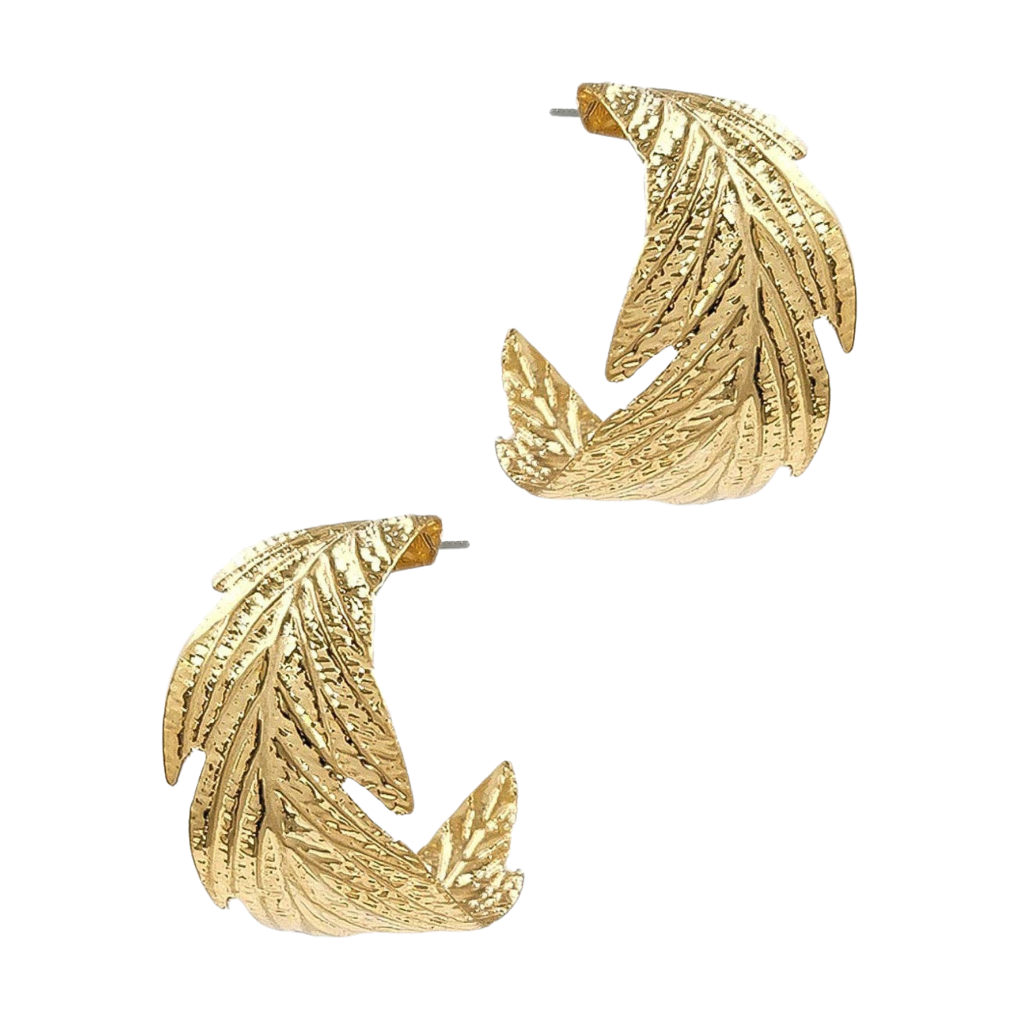 Thin Gold Leaf Textured Hoops