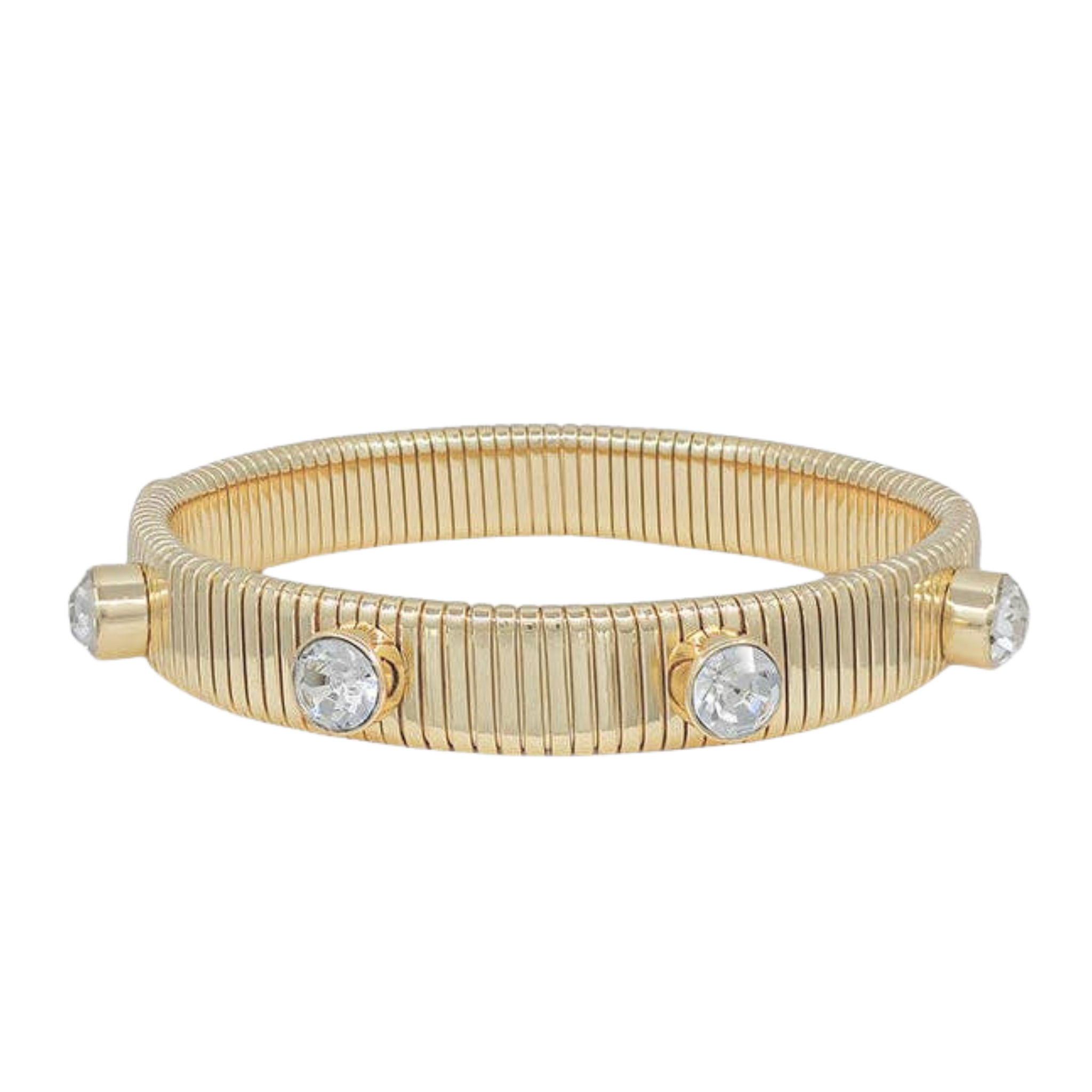 Water Resistant Ribbed Stretch Bracelet With Clear Crystal Studded Accent