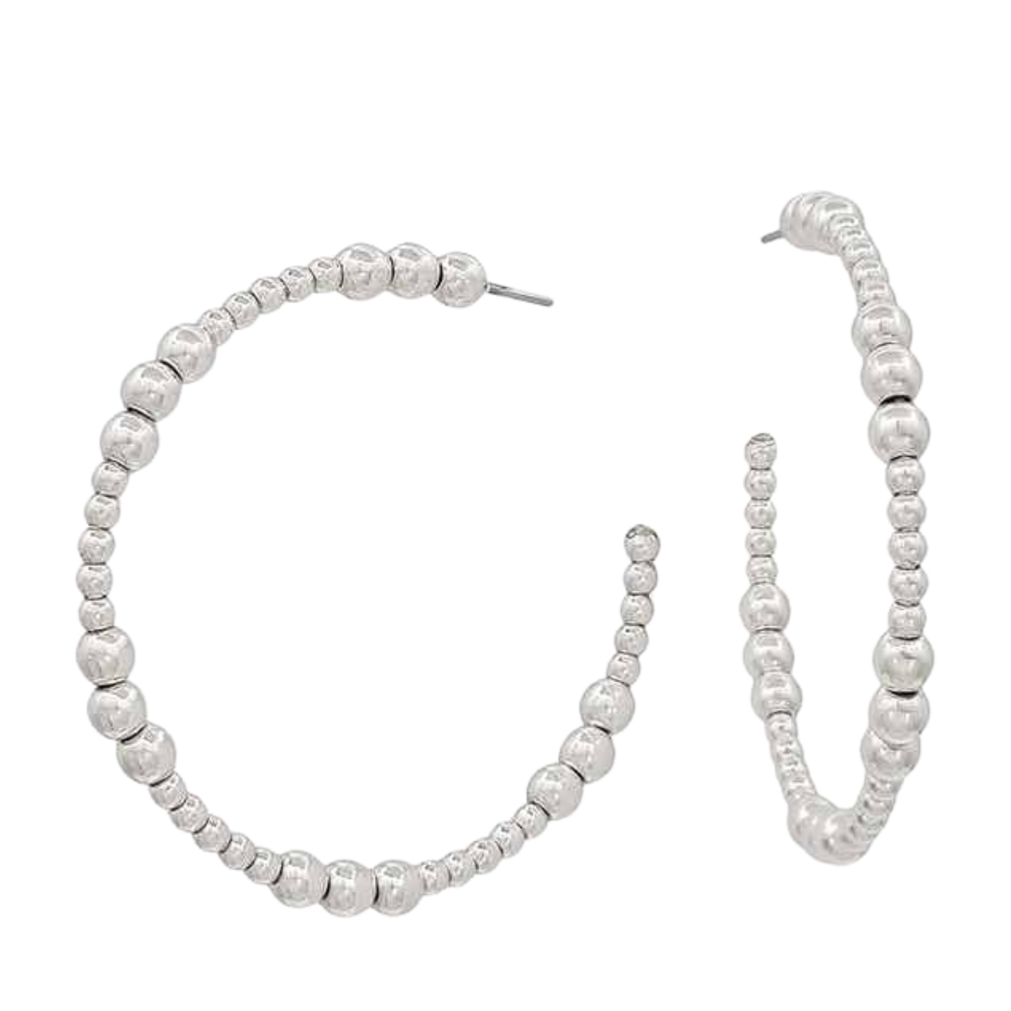 Water Resistant Silver Beaded Hoops