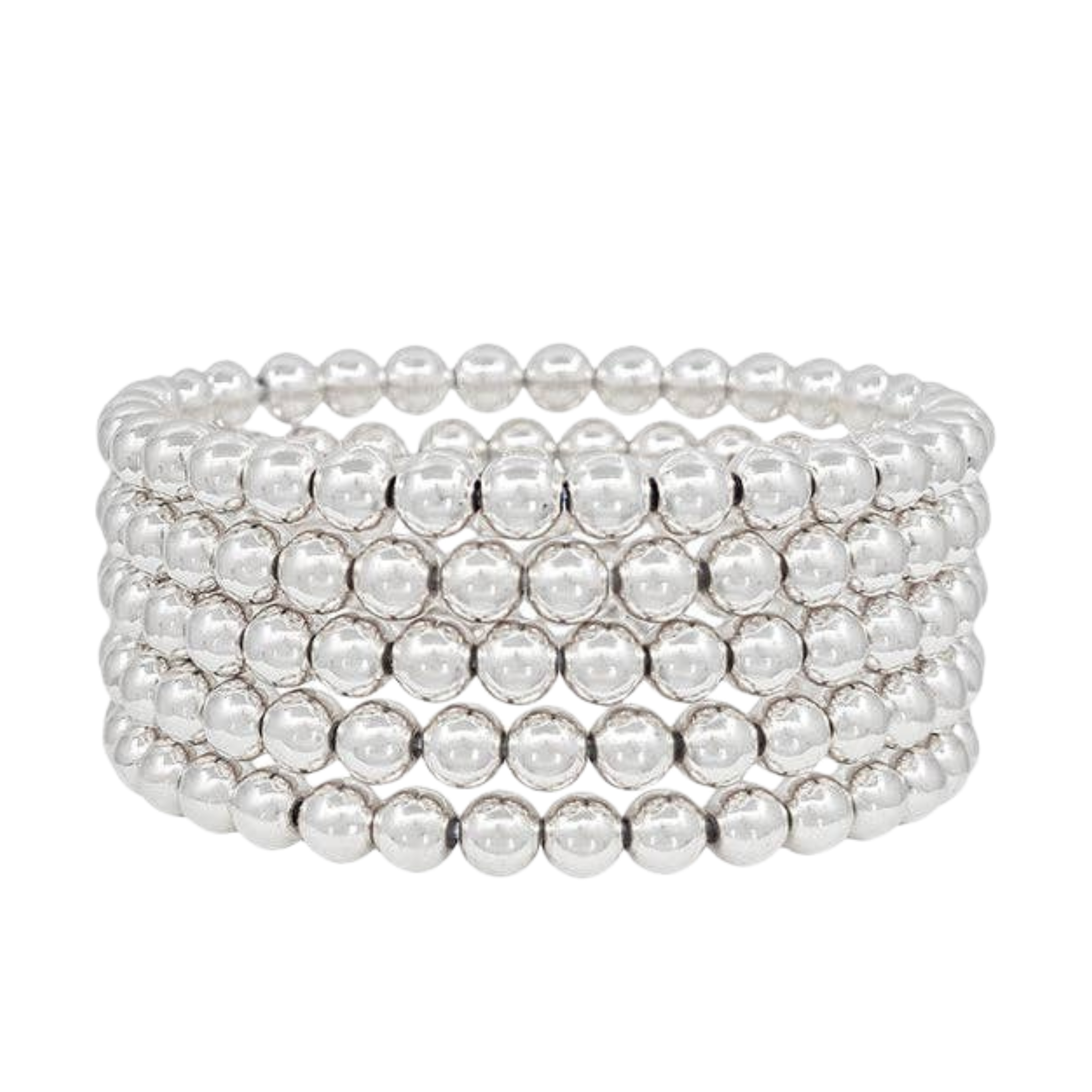 Water Resistant Silver Beaded Stretch Bracelets | Set of 5