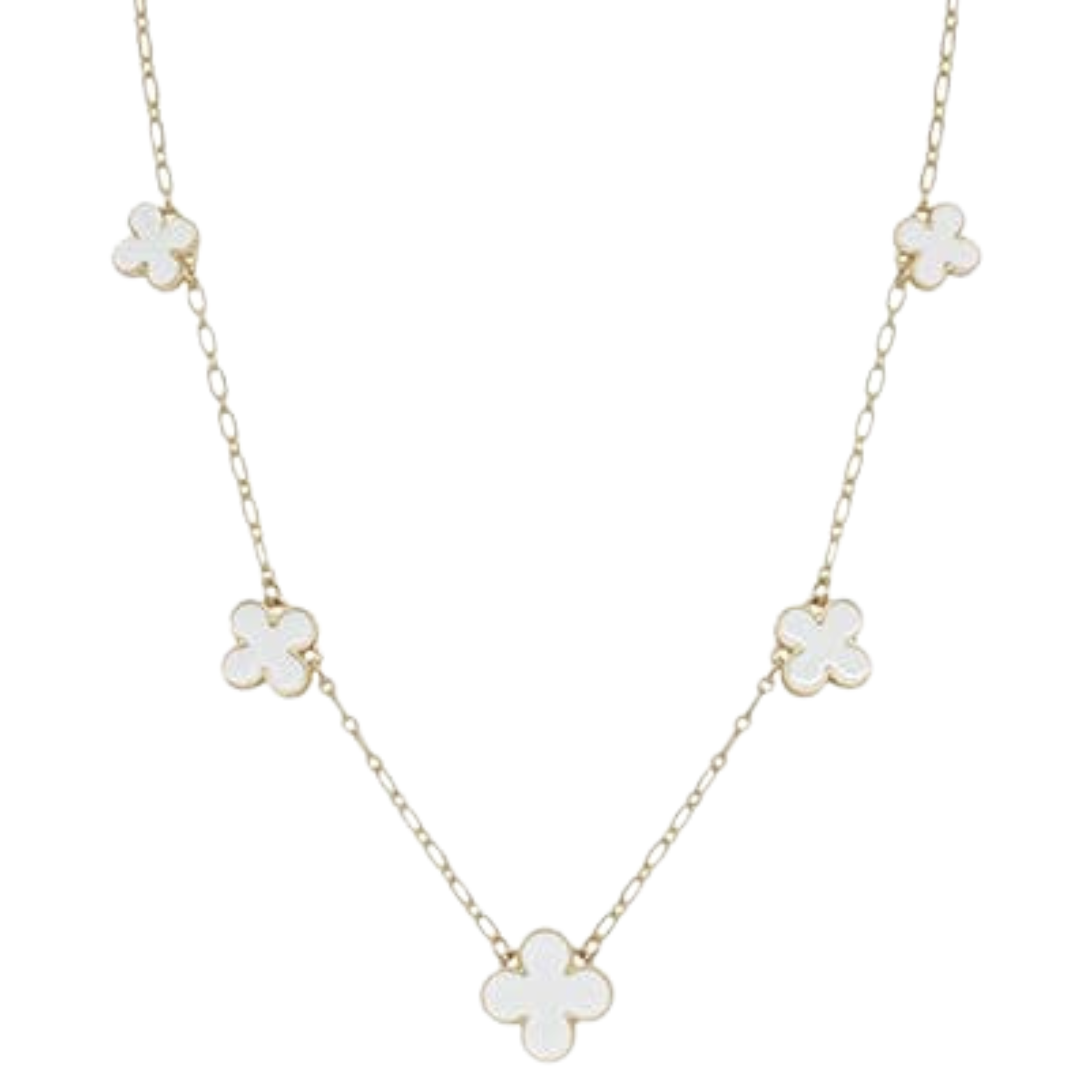 White Enamel Clover Gold Necklace