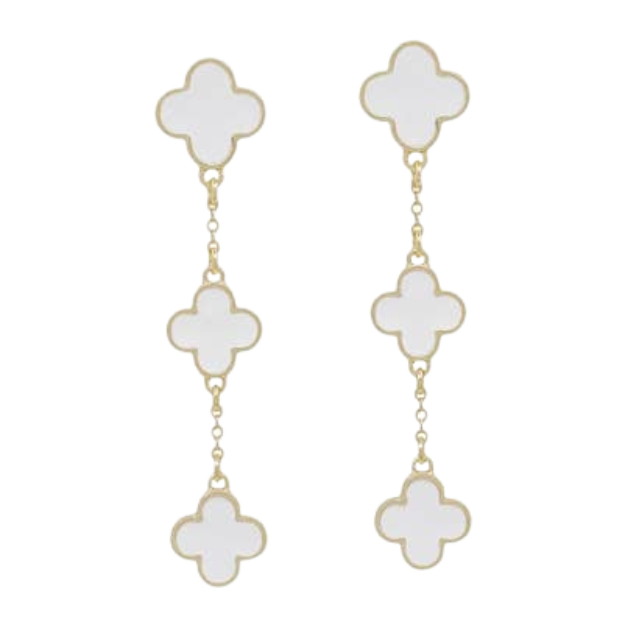 White Clover & Gold Chain Earrings