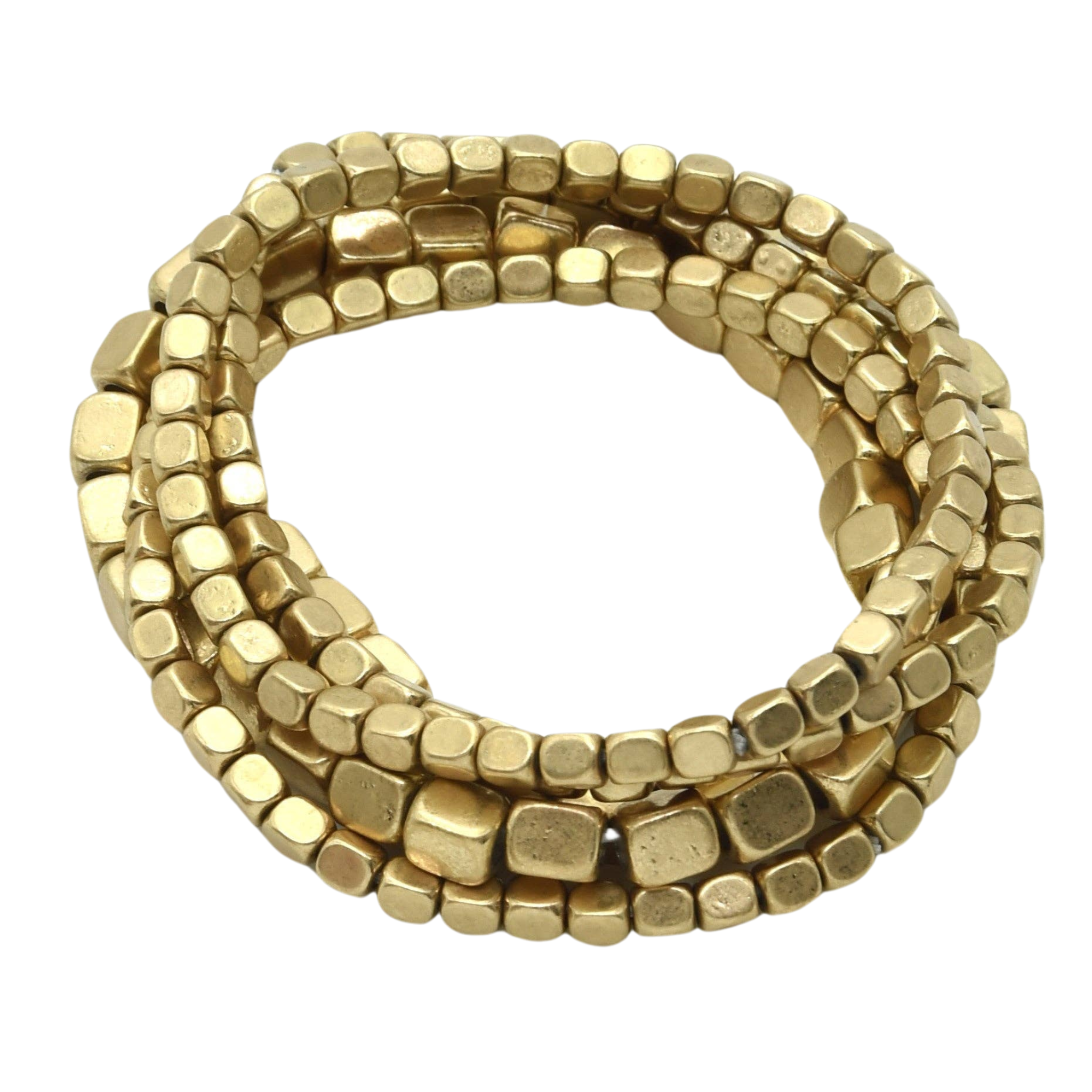 Worn Gold Square Beaded Stretch Bracelets | Set of 5