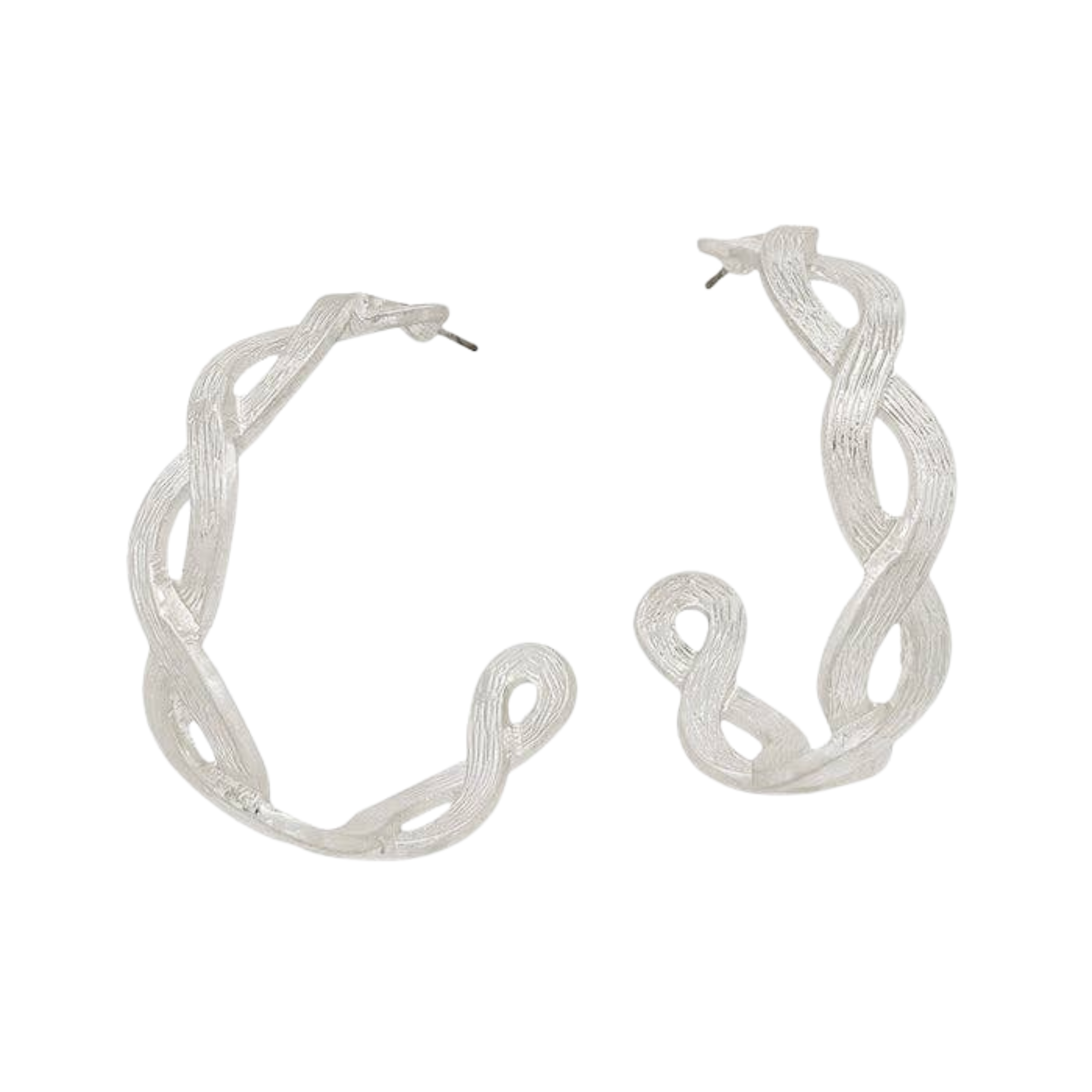 Worn Silver Braided Hoops