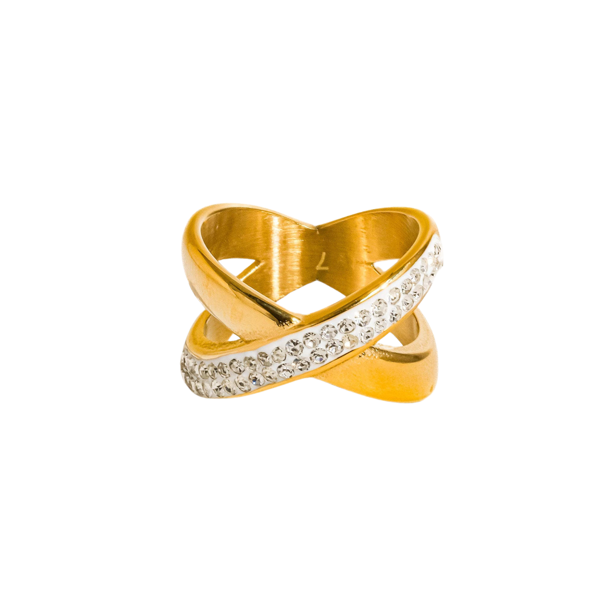 Pauline 18K Gold X Rhinestone Ring | Yellow Gold | 7