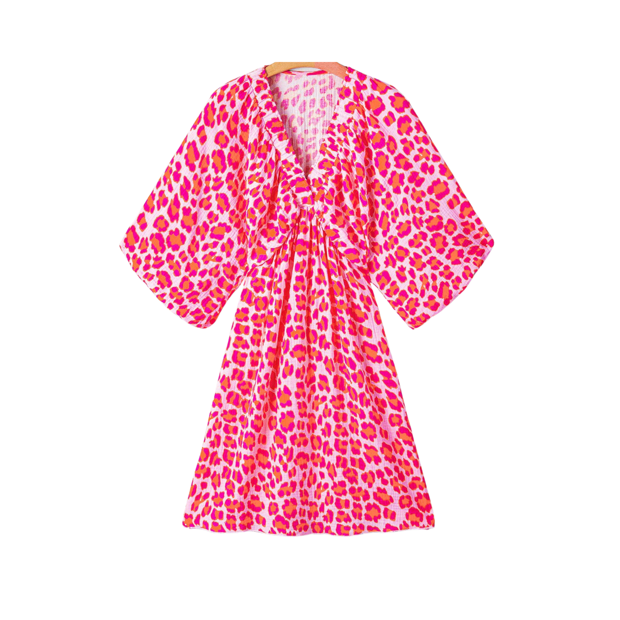 Leopard 3/4 Puff Sleeve Dress | Pink