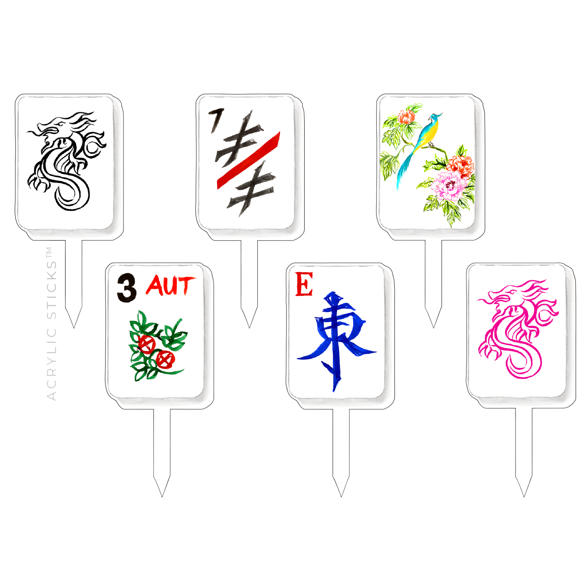 Classic Mahjong Acrylic Party Picks | Set of 6